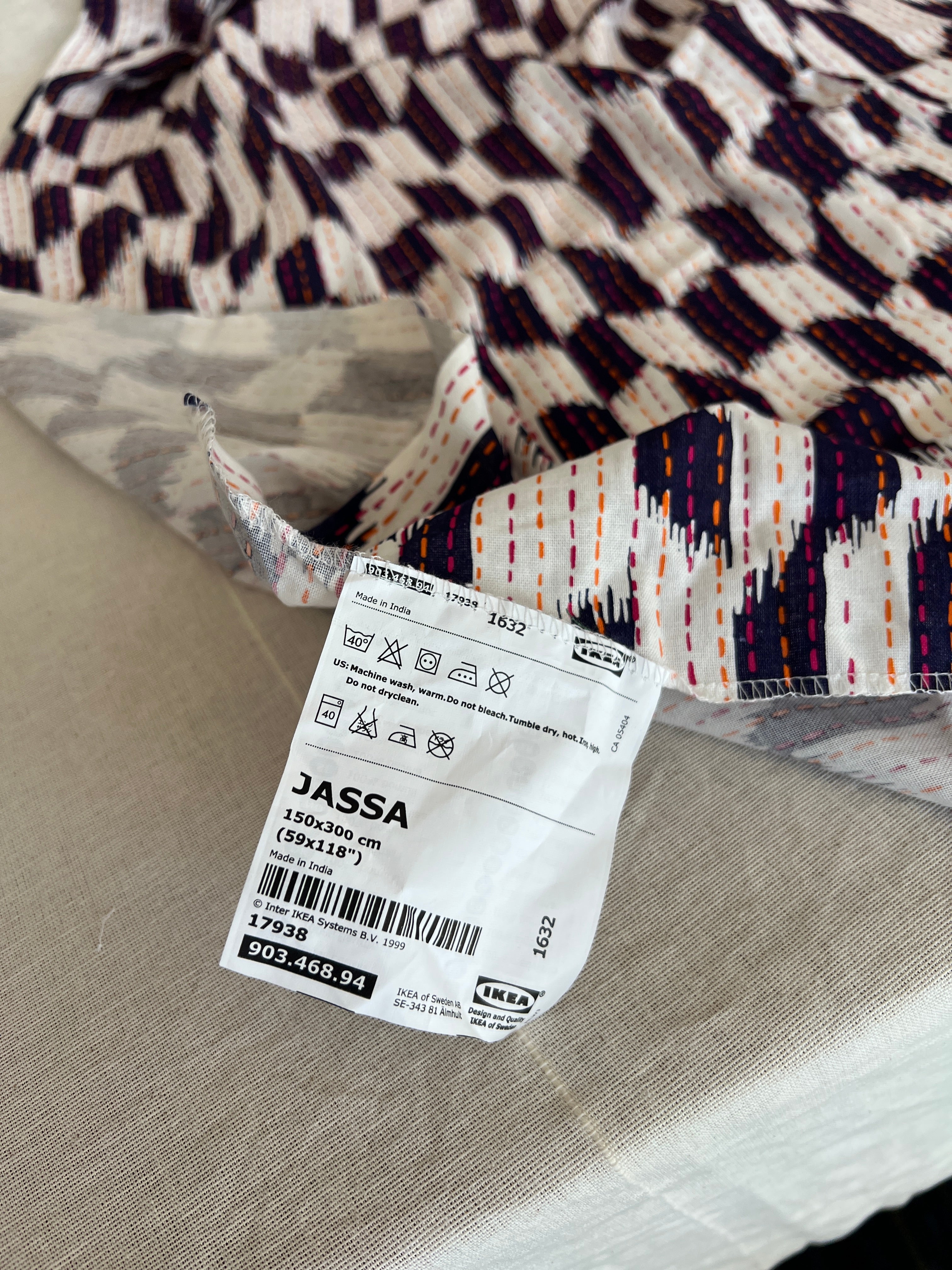 IKEA Jassa Fabric 3m x 1.5m - 100% Cotton - Ikat Geometric Stripped Pattern