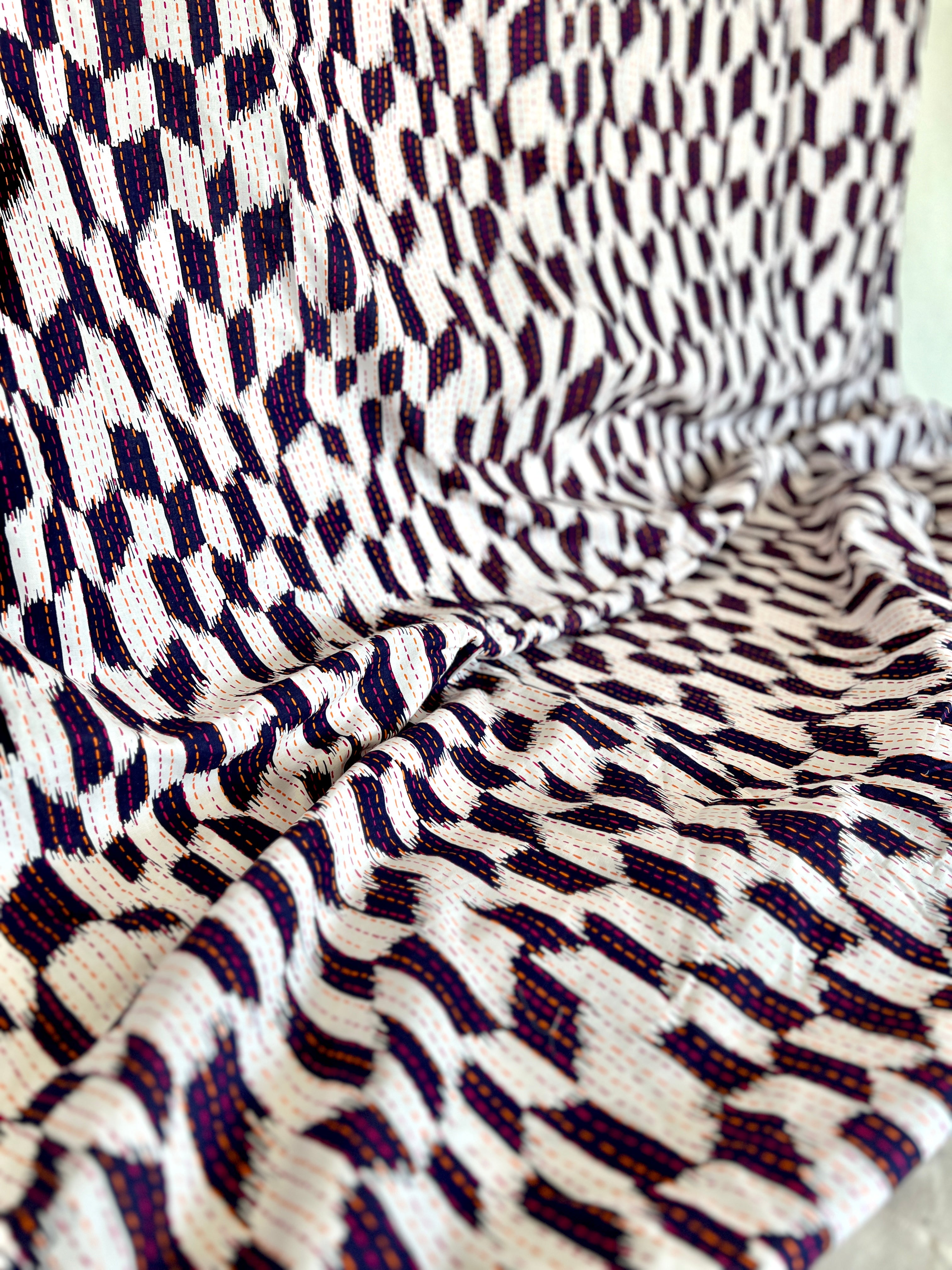 IKEA Jassa Fabric 3m x 1.5m - 100% Cotton - Ikat Geometric Stripped Pattern
