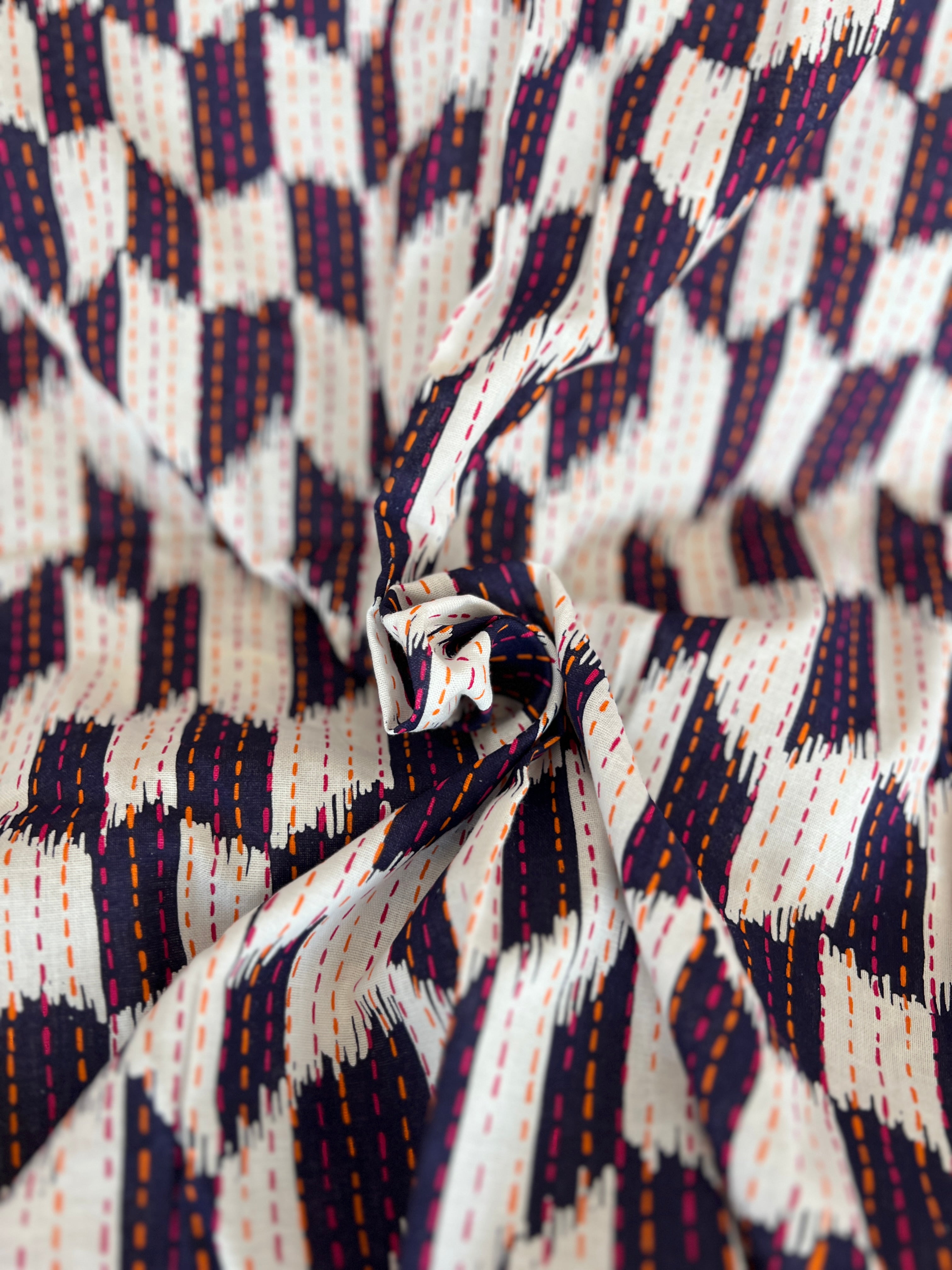 IKEA Jassa Fabric 3m x 1.5m - 100% Cotton - Ikat Geometric Stripped Pattern