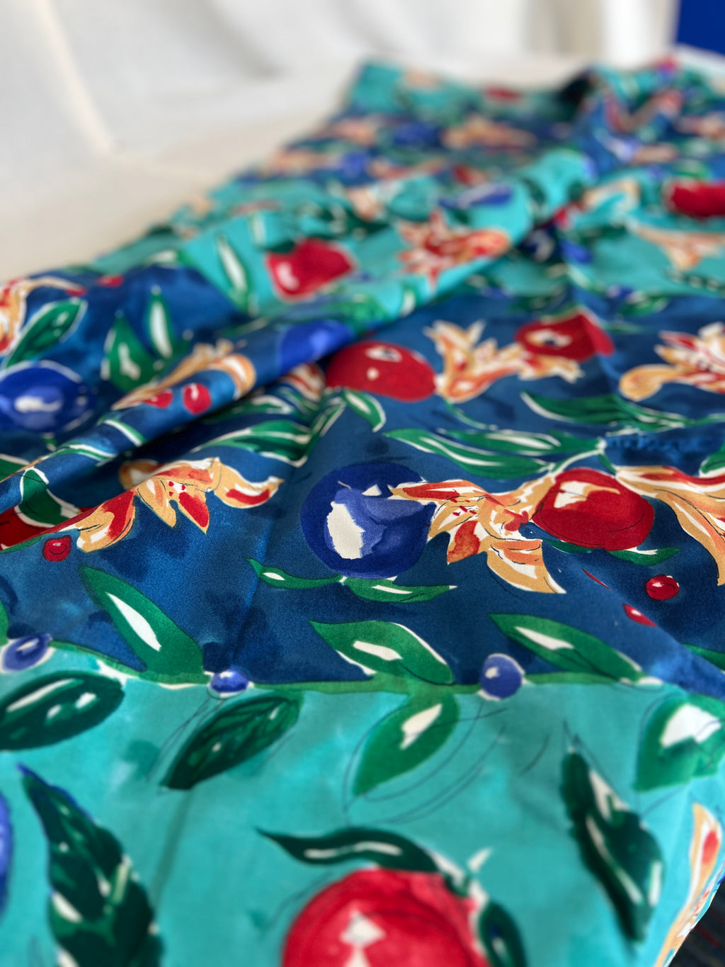 G.P. & J Baker Fabric - Floral Lilies Striped Apple Fruit Print - Designer Cotton - 130 x 75 cm
