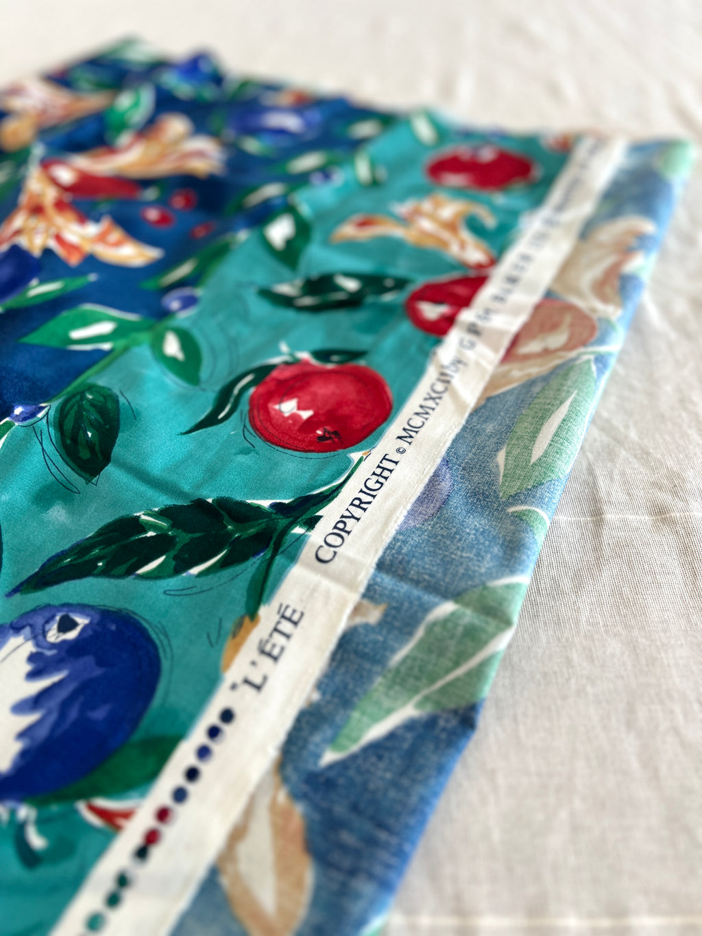 G.P. & J Baker Fabric - Floral Lilies Striped Apple Fruit Print - Designer Cotton - 130 x 75 cm