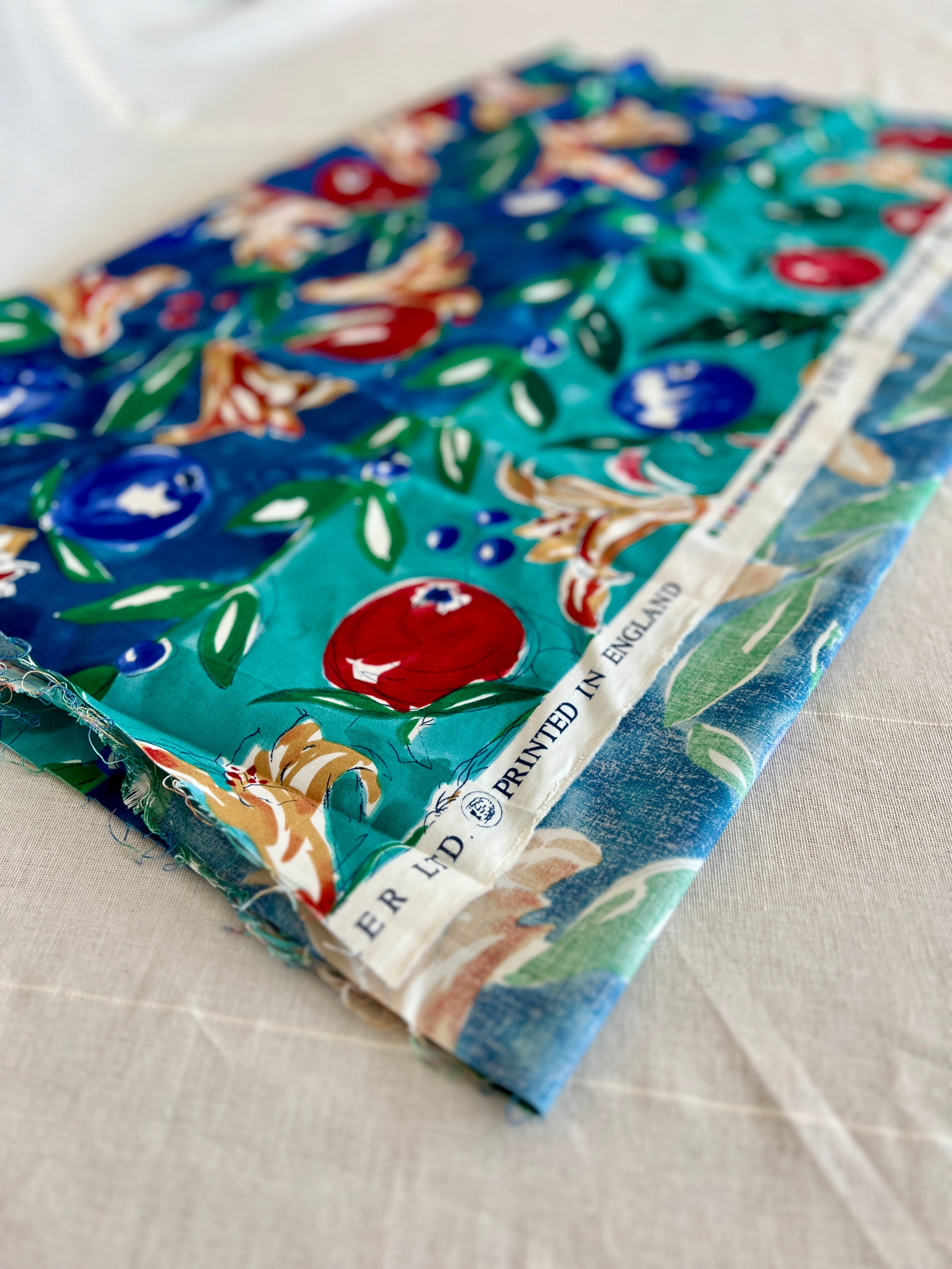 G.P. & J Baker Fabric - Floral Lilies Striped Apple Fruit Print - Designer Cotton - 130 x 75 cm