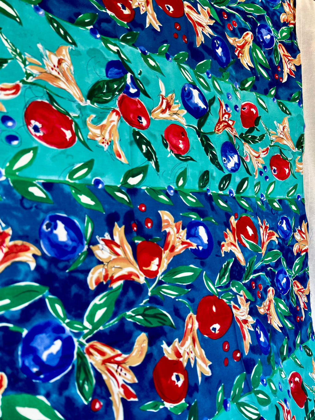 G.P. & J Baker Fabric - Floral Lilies Striped Apple Fruit Print - Designer Cotton - 130 x 75 cm