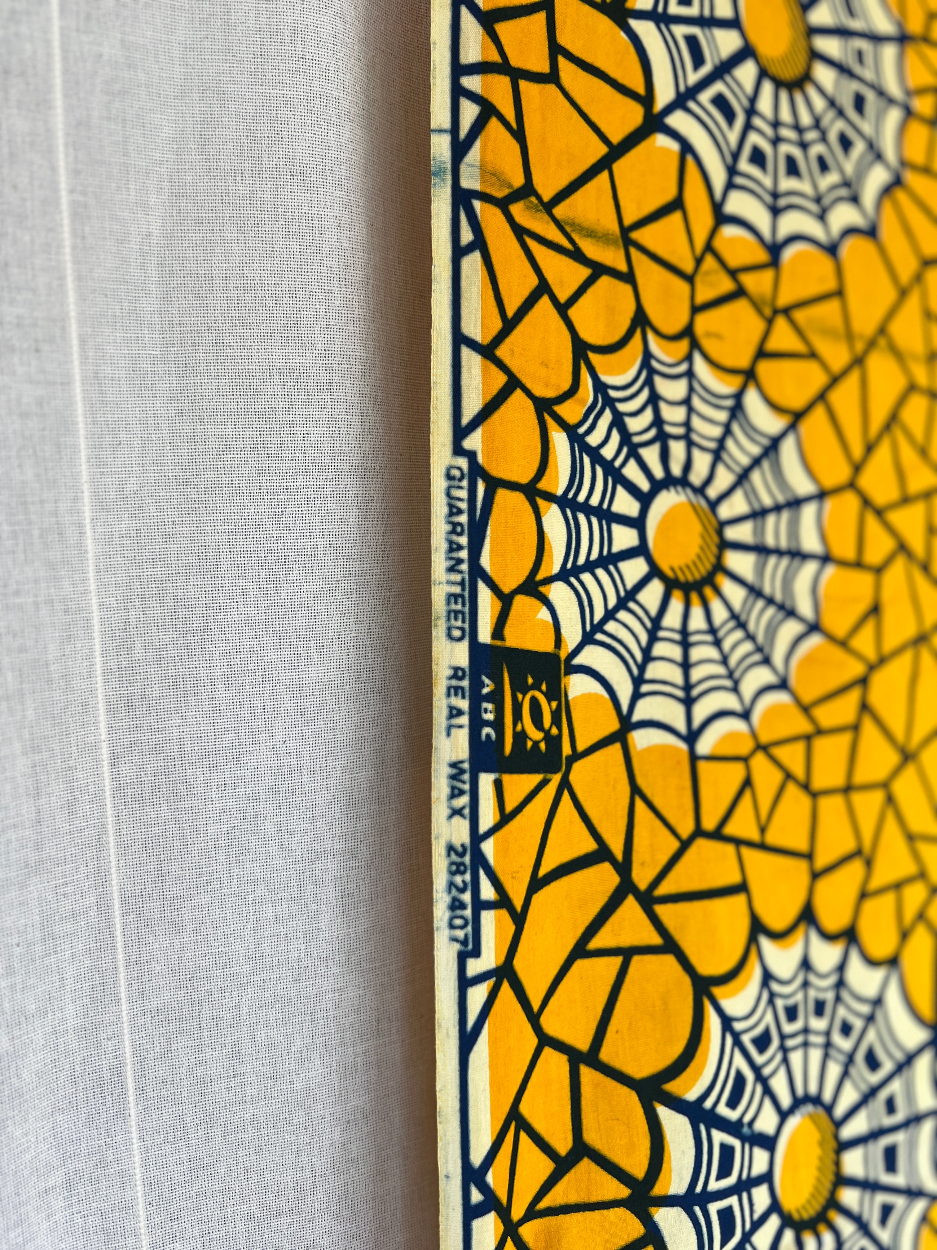 African Wax Block Printed Cotton - Yellow & Black Spider Web Print - 3.4m x 1.1m