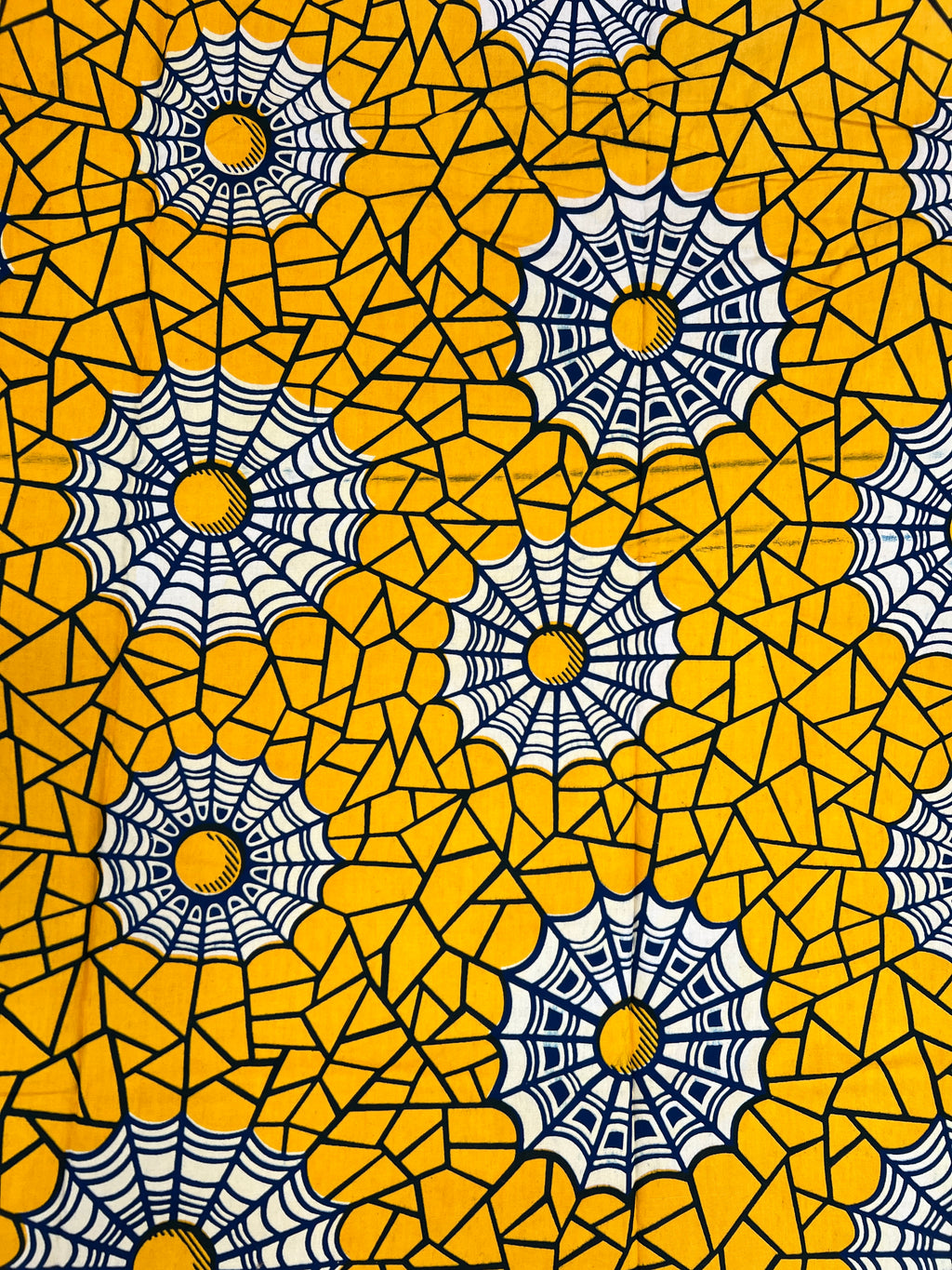 African Wax Block Printed Cotton - Yellow & Black Spider Web Print - 3.4m x 1.1m