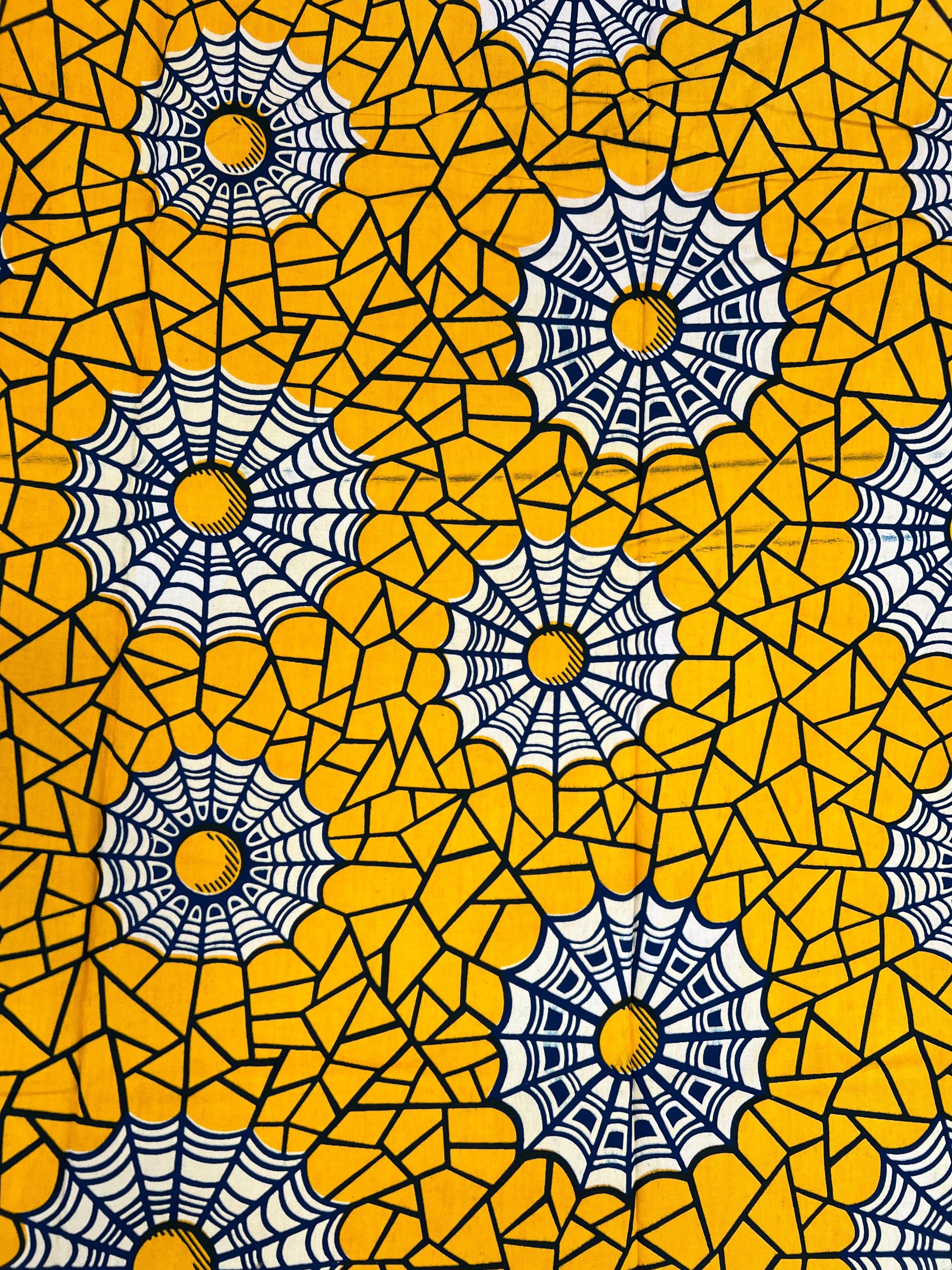 African Wax Block Printed Cotton - Yellow & Black Spider Web Print - 3.4m x 1.1m