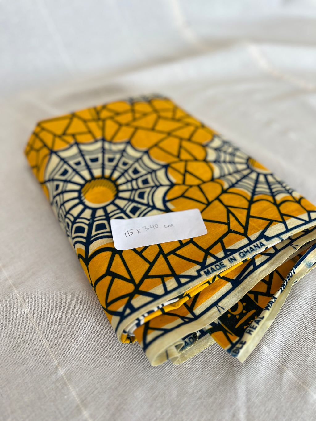 African Wax Block Printed Cotton - Yellow & Black Spider Web Print - 3.4m x 1.1m