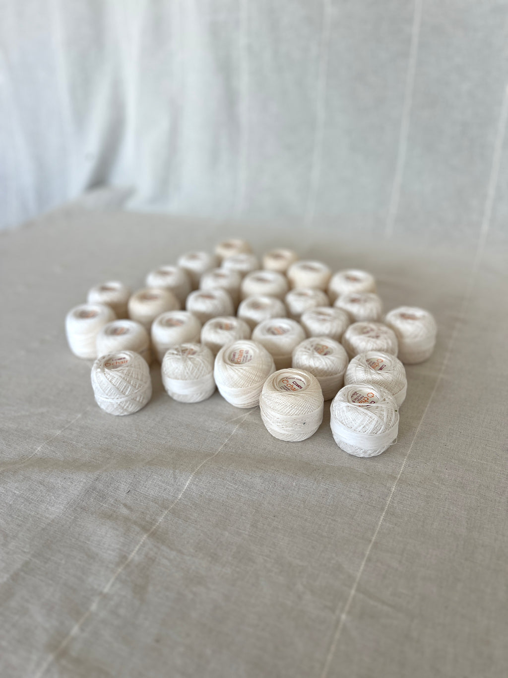 32 White & Ecru Coats Crochet Yarn Balls #60 - Embroidery & Lace-making Bundle