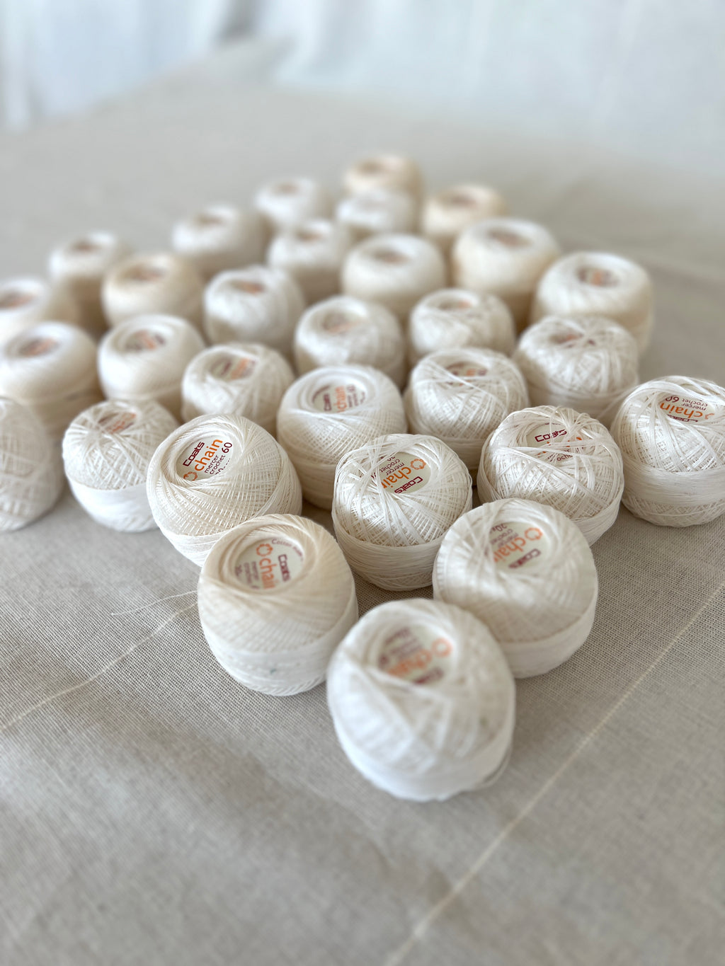 32 White & Ecru Coats Crochet Yarn Balls #60 - Embroidery & Lace-making Bundle