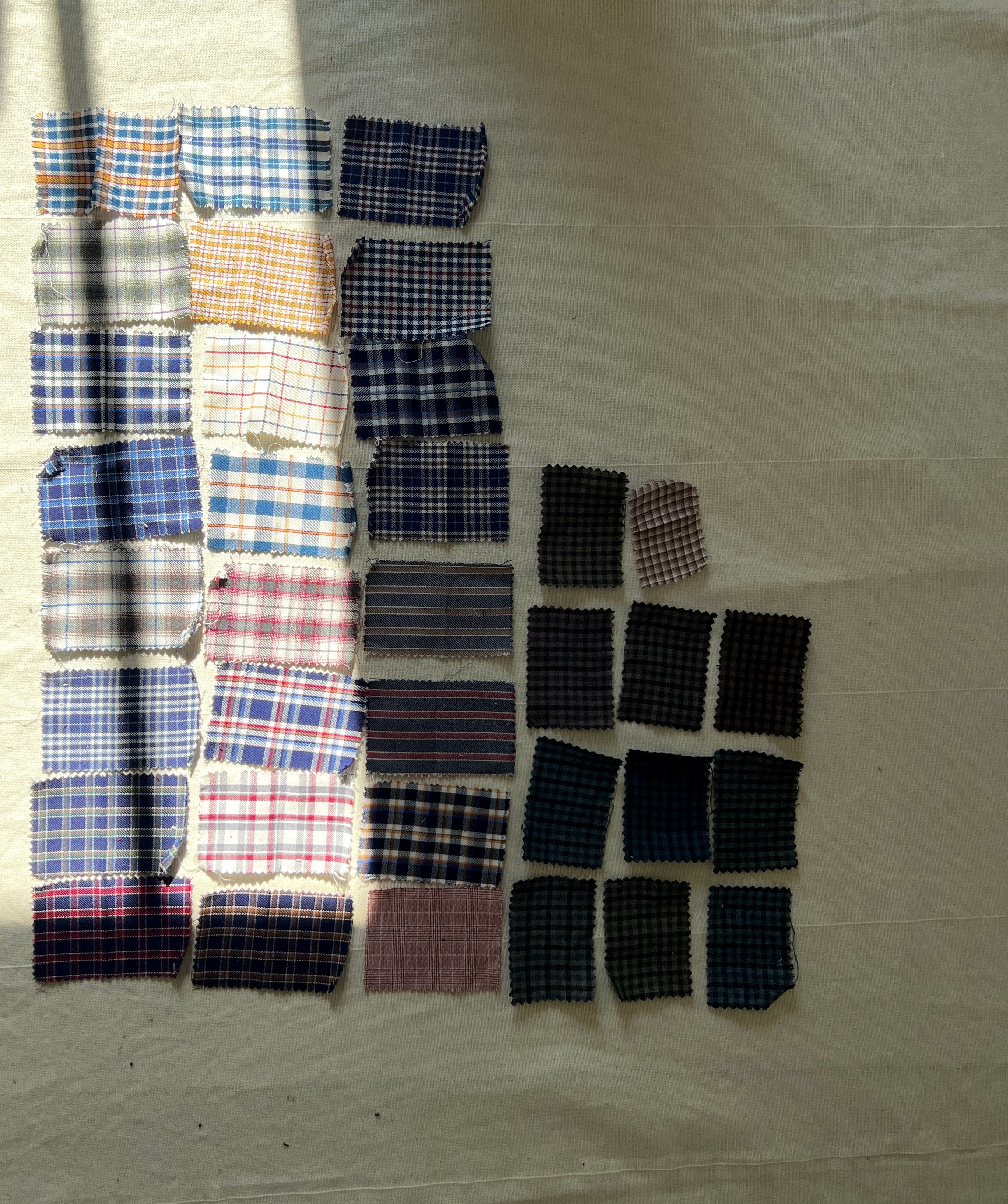 35 Piece Play Patch Jar - Check Plaid - Cotton & Linen Fabric Patchwork Pieces
