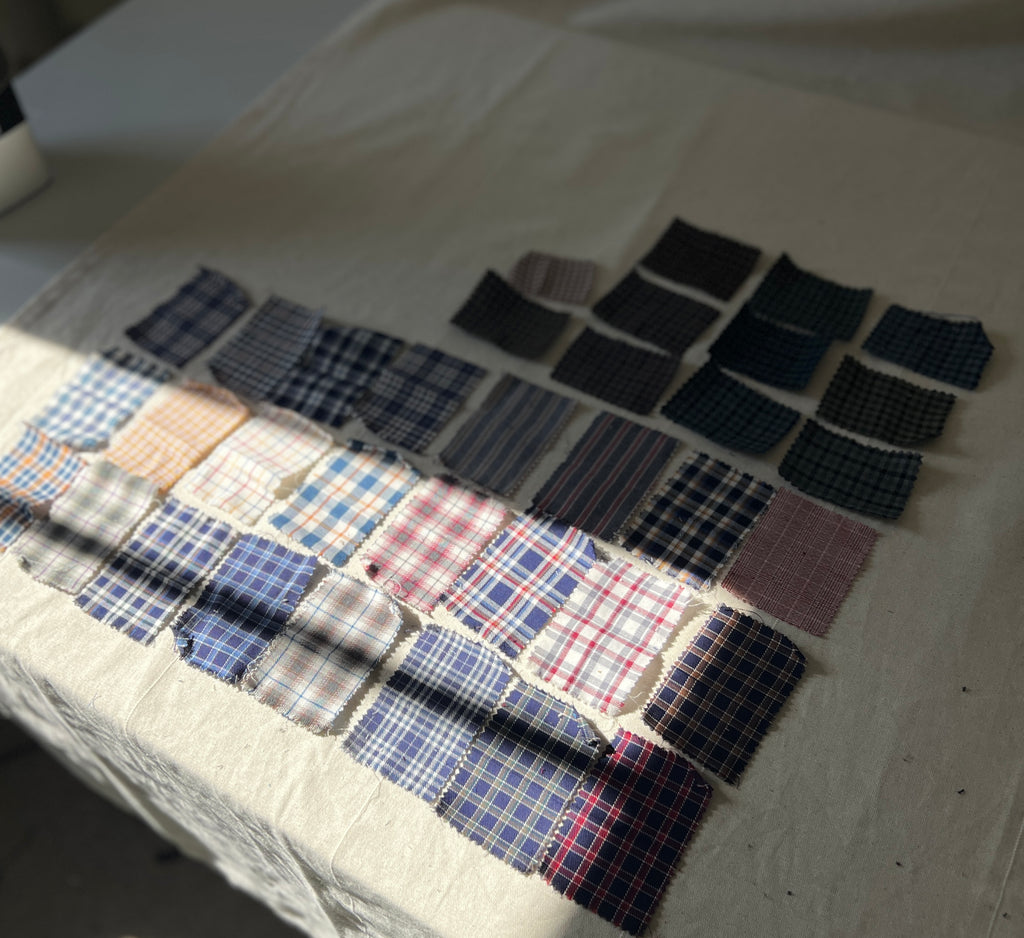 35 Piece Play Patch Jar - Check Plaid - Cotton & Linen Fabric Patchwork Pieces