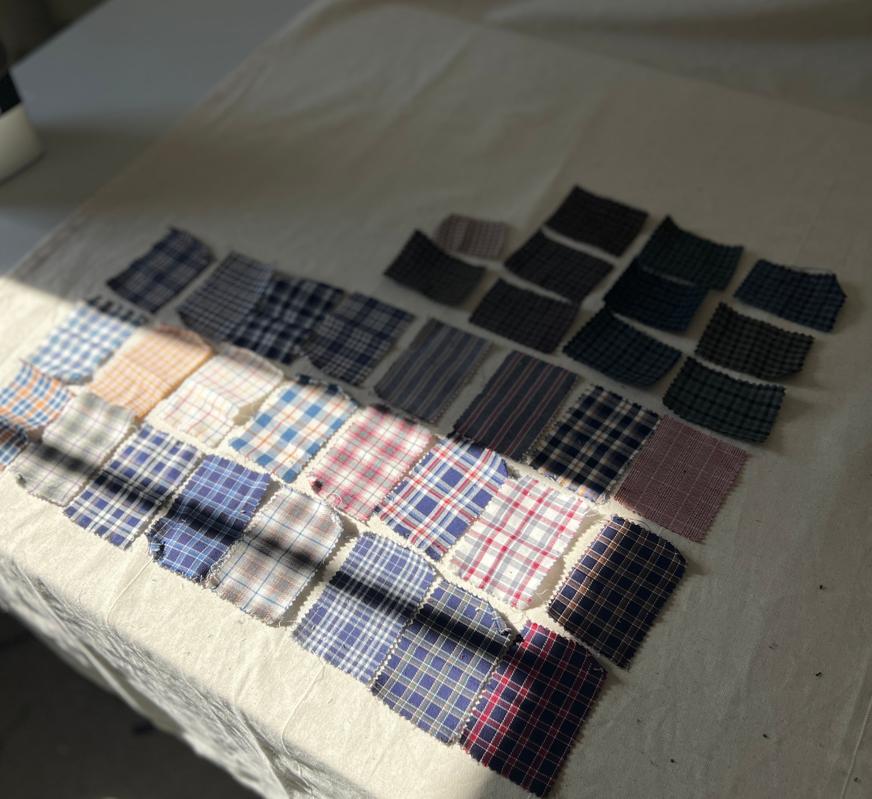 35 Piece Play Patch Jar - Check Plaid - Cotton & Linen Fabric Patchwork Pieces