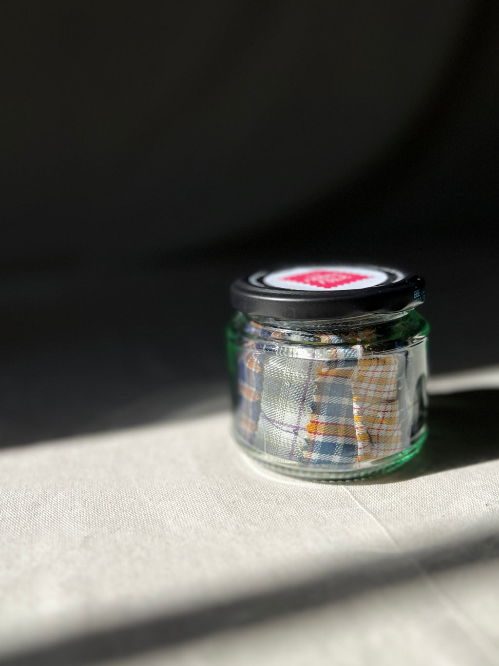 35 Piece Play Patch Jar - Check Plaid - Cotton & Linen Fabric Patchwork Pieces