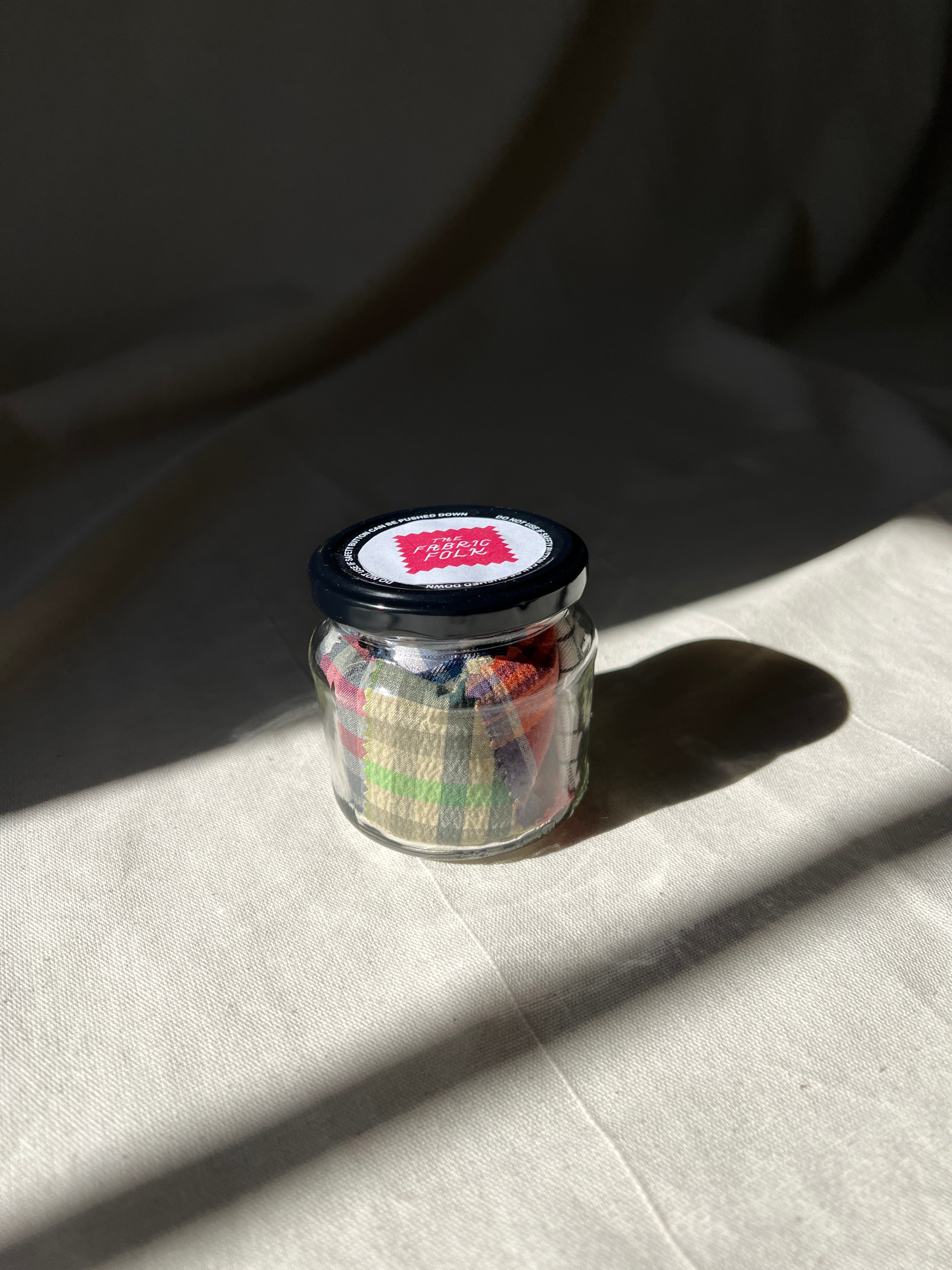 23 Piece Play Patch Jar - Check & Plaid - Cotton & Linen Fabric Patchwork Pieces