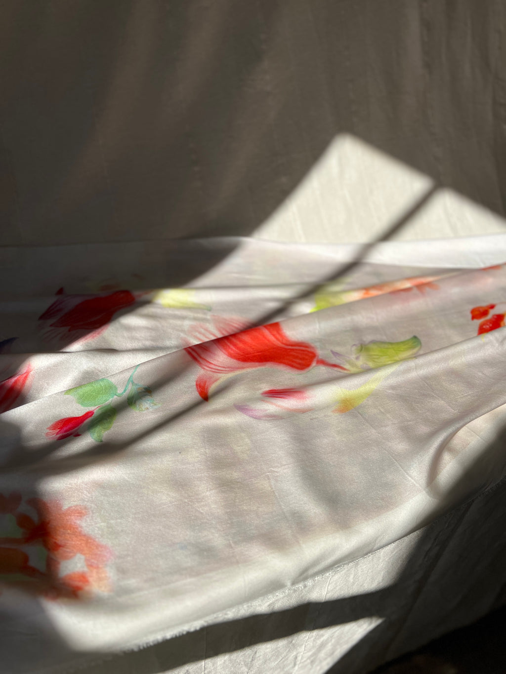 100% Silk Designer Panel - White & Pink Tulips Print - Floral Patterned Fabric Piece
