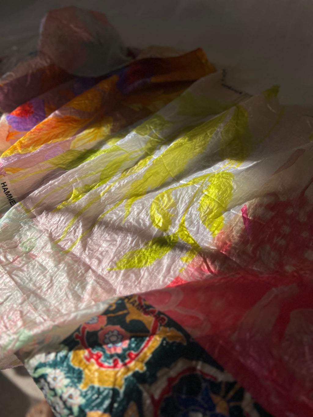 Poly Organza Designer Fabric — Hammered Texture — Floral Colour Block Print — One Off Cut