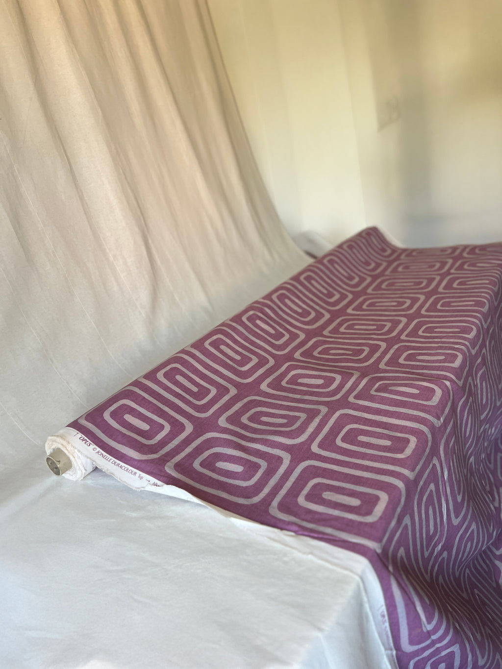 Vintage Fabric 1970-80s 'Opus' Jonelle Duracolour 100% Cotton  – 150cm End of Roll Remnant – Purple Geometric Print