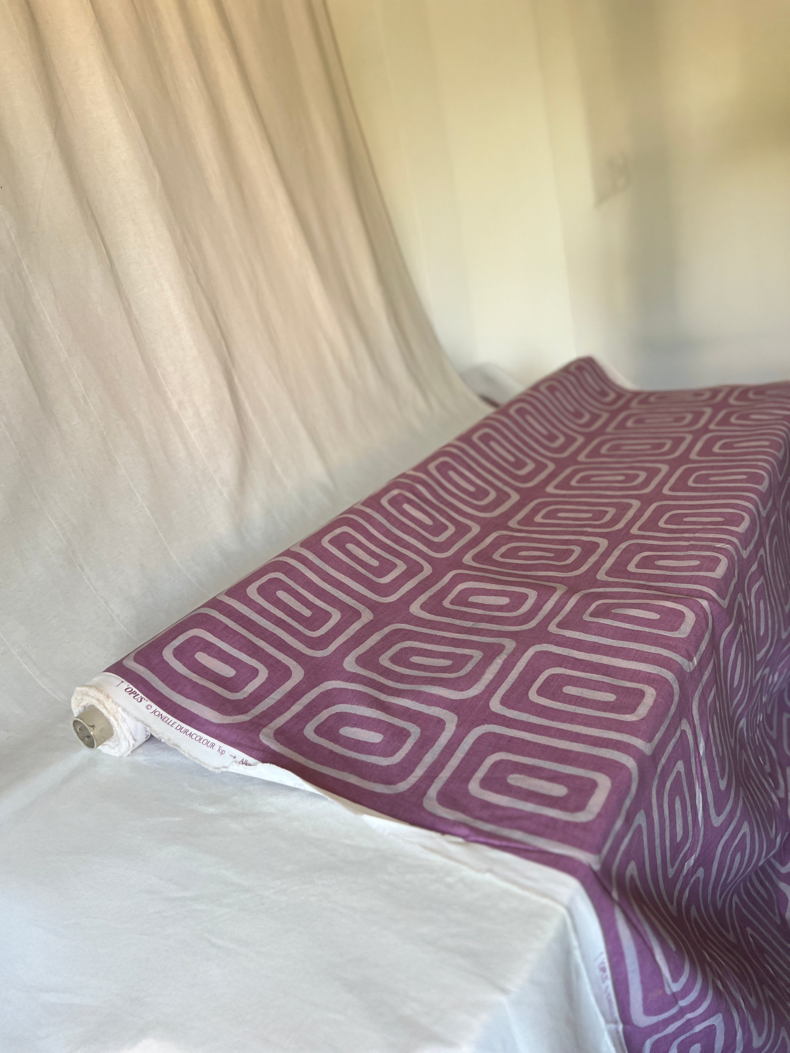 Vintage Fabric 1970-80s 'Opus' Jonelle Duracolour 100% Cotton  – 150cm End of Roll Remnant – Purple Geometric Print