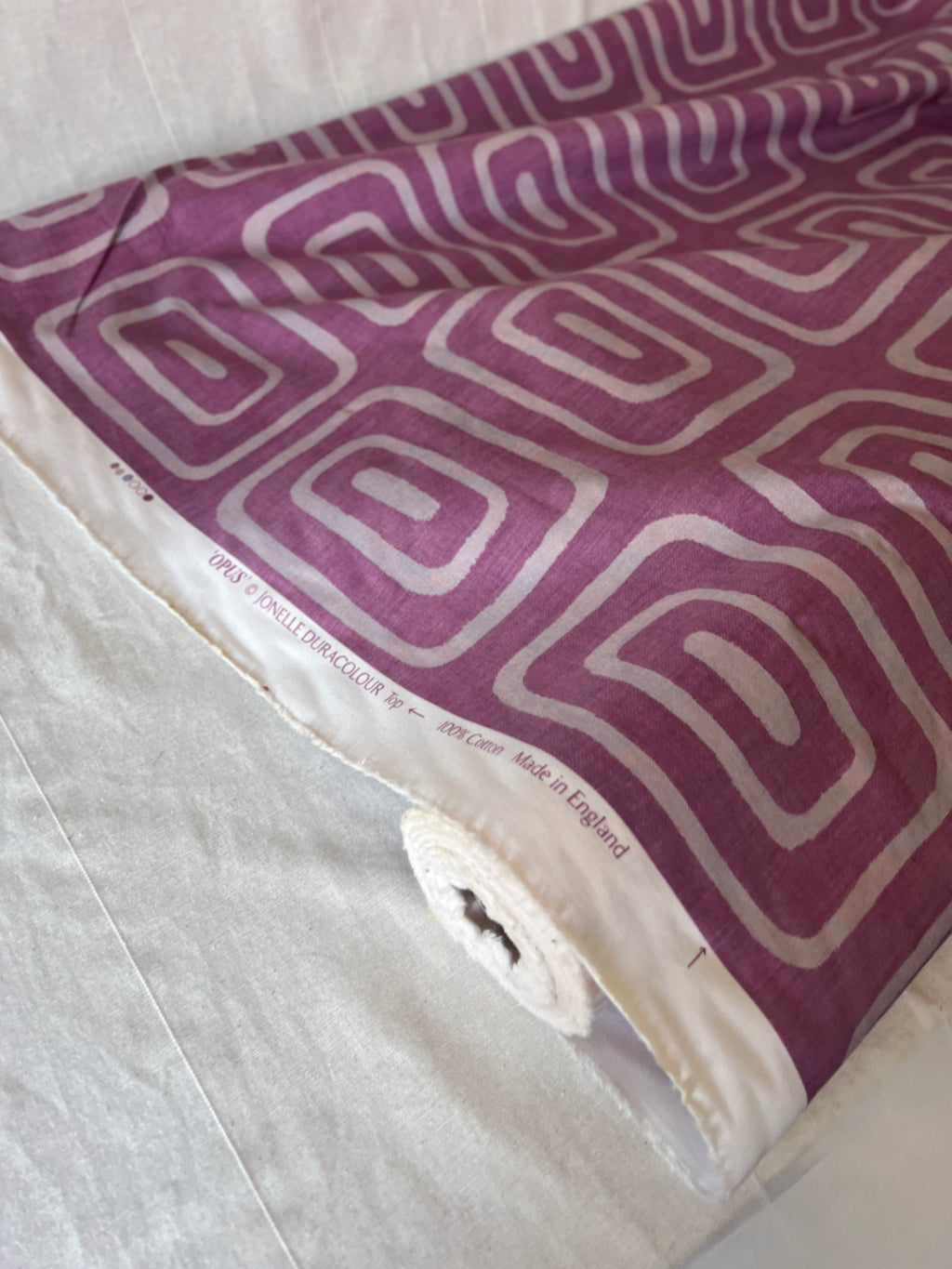 Vintage Fabric 1970-80s 'Opus' Jonelle Duracolour 100% Cotton  – 150cm End of Roll Remnant – Purple Geometric Print
