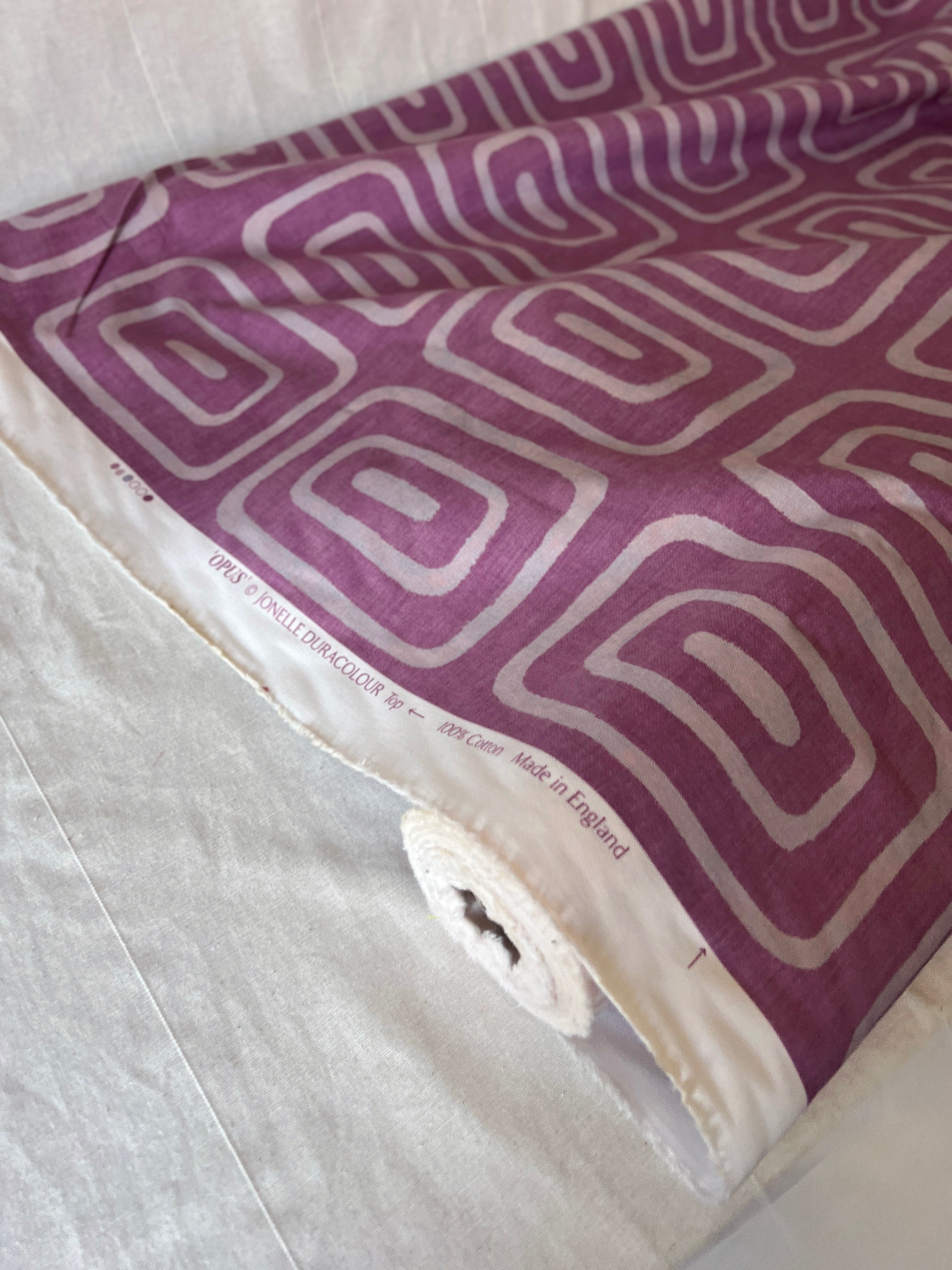 Vintage Fabric 1970-80s 'Opus' Jonelle Duracolour 100% Cotton  – 150cm End of Roll Remnant – Purple Geometric Print