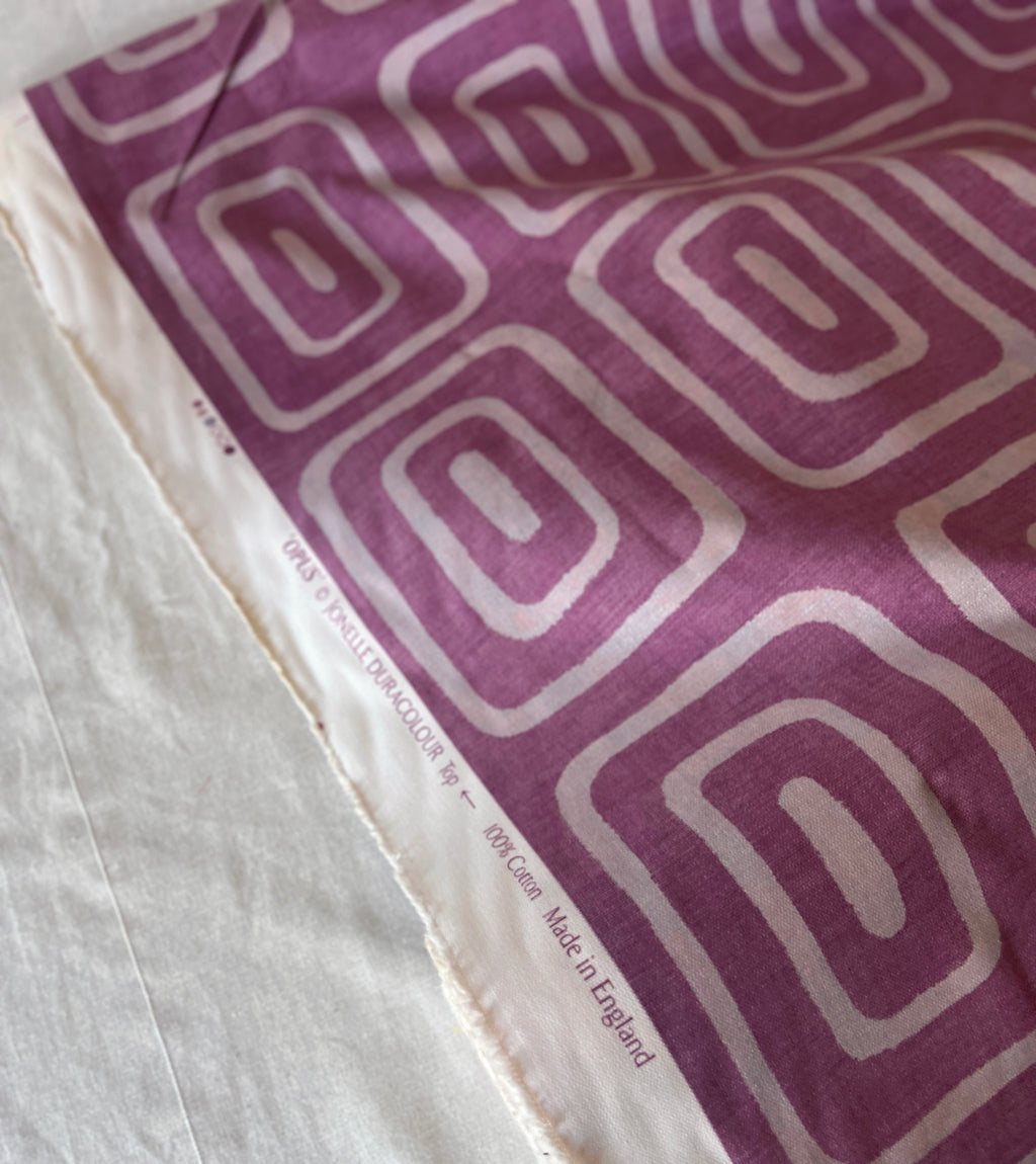 Vintage Fabric 1970-80s 'Opus' Jonelle Duracolour 100% Cotton  – 150cm End of Roll Remnant – Purple Geometric Print