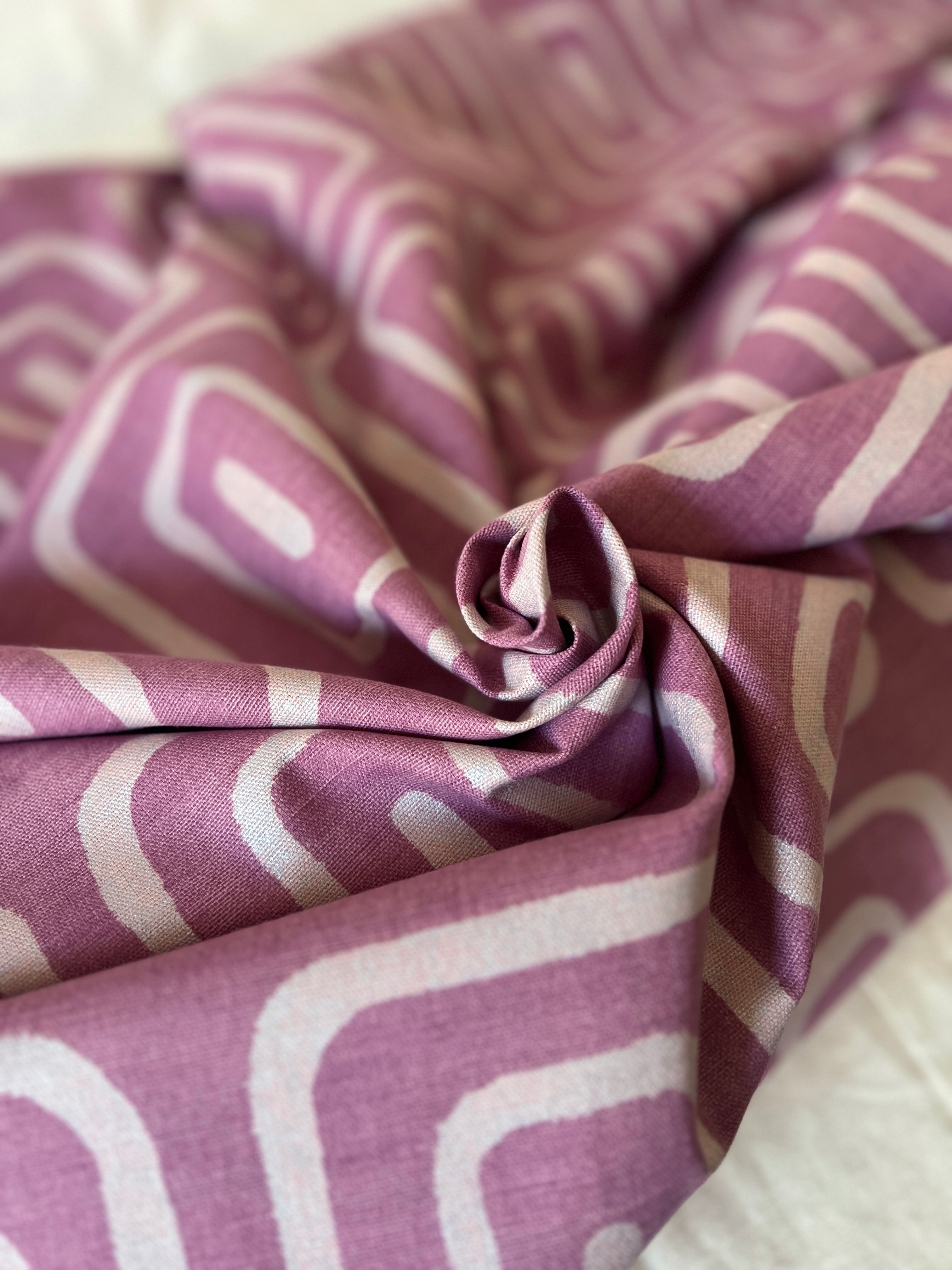 Vintage Fabric 1970-80s 'Opus' Jonelle Duracolour 100% Cotton  – 150cm End of Roll Remnant – Purple Geometric Print
