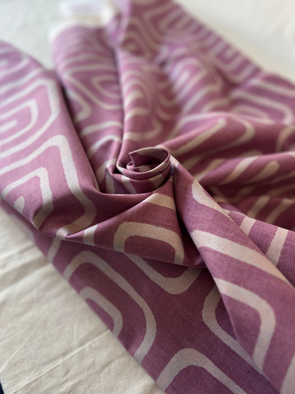 Vintage Fabric 1970-80s 'Opus' Jonelle Duracolour 100% Cotton  – 150cm End of Roll Remnant – Purple Geometric Print