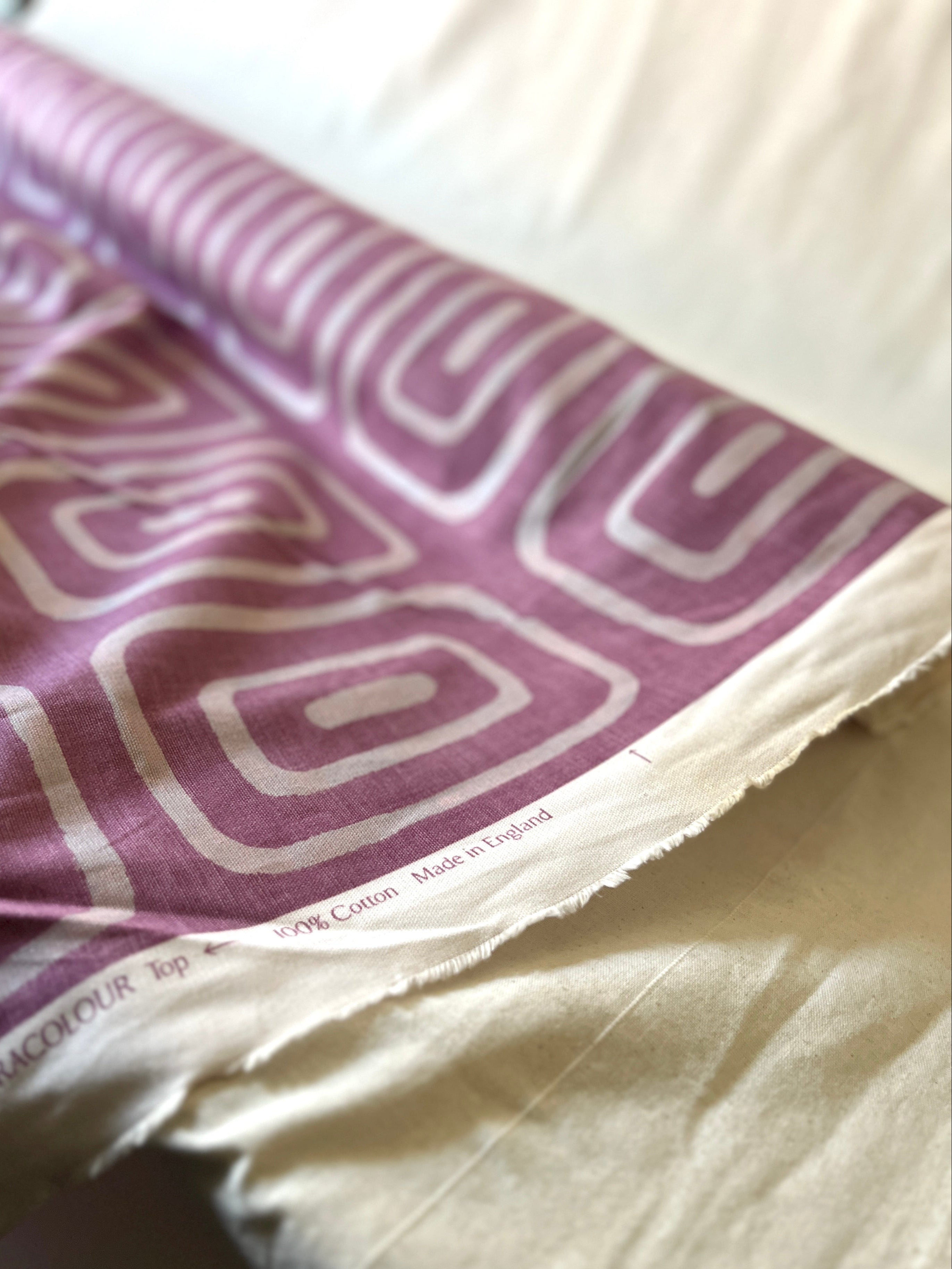 Vintage Fabric 1970-80s 'Opus' Jonelle Duracolour 100% Cotton  – 150cm End of Roll Remnant – Purple Geometric Print