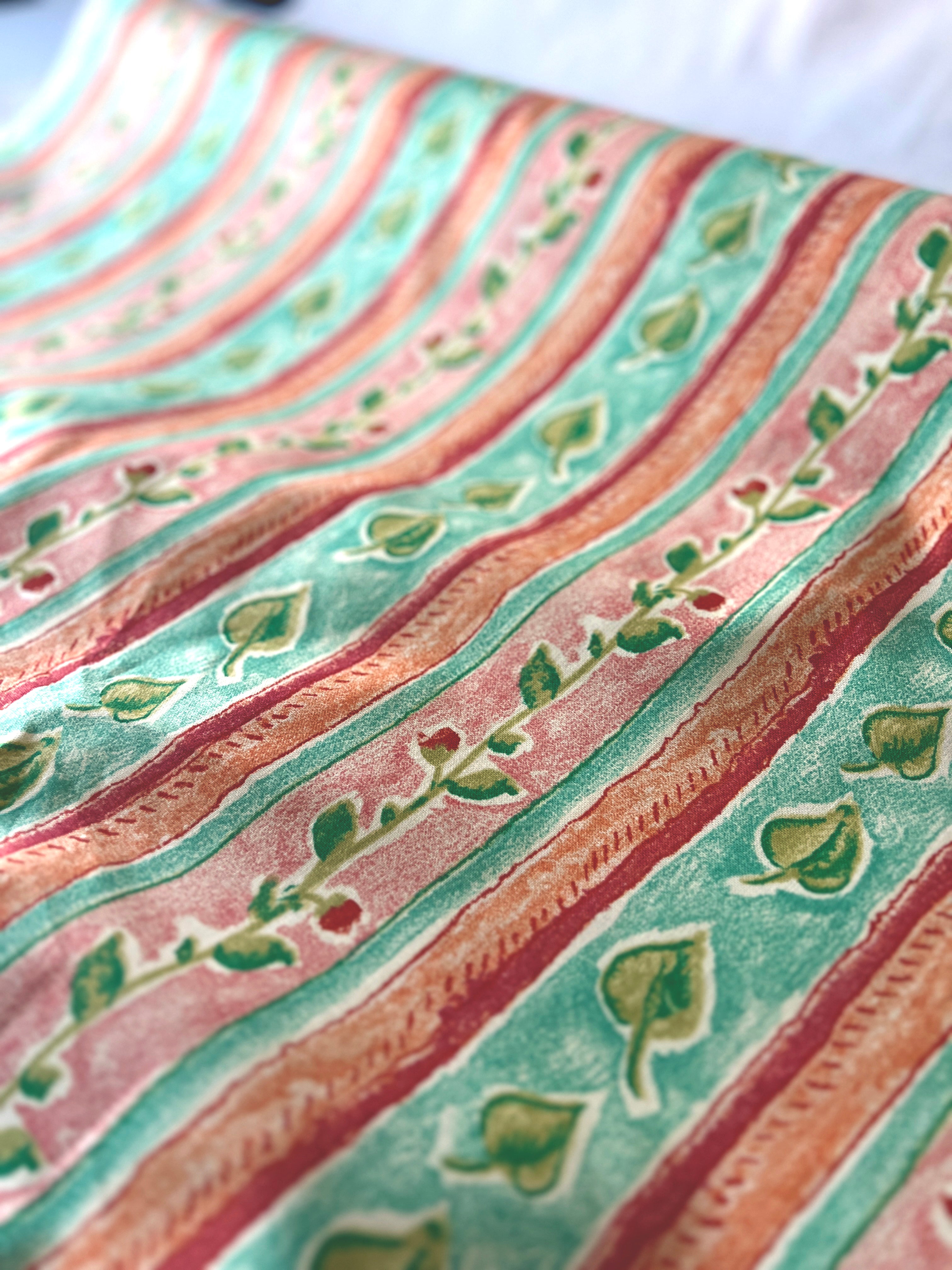 Vintage Fabric "Montova" by Aspull 100% Cotton Fabric  – 150cm End of Roll Remnant – Floral Stripe Orange/Green Print