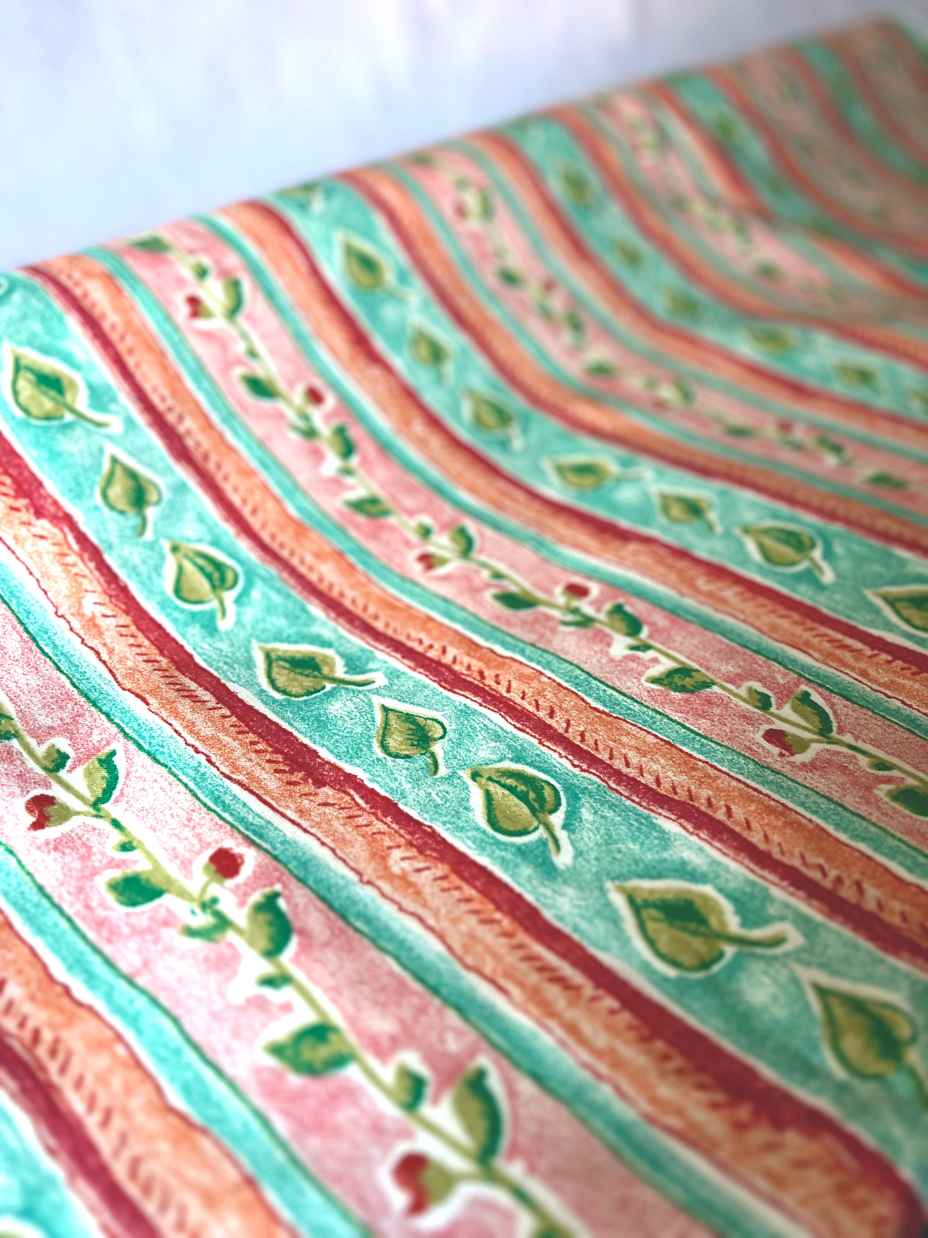 Vintage Fabric "Montova" by Aspull 100% Cotton Fabric  – 150cm End of Roll Remnant – Floral Stripe Orange/Green Print