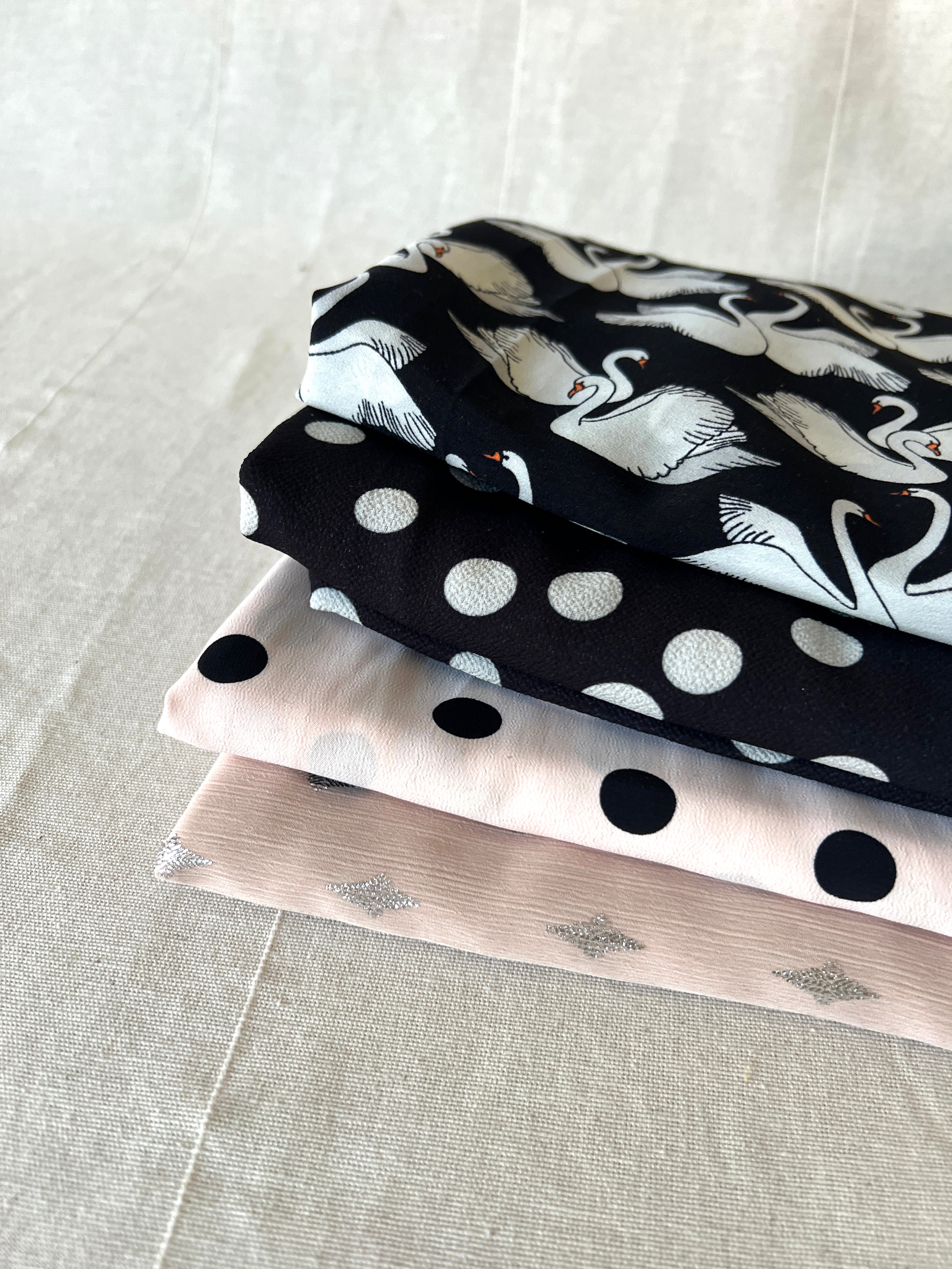 Large Dressmaking Bundle - Swans & Polka Dot Patterns - Viscose & Polyester - 8 Metres