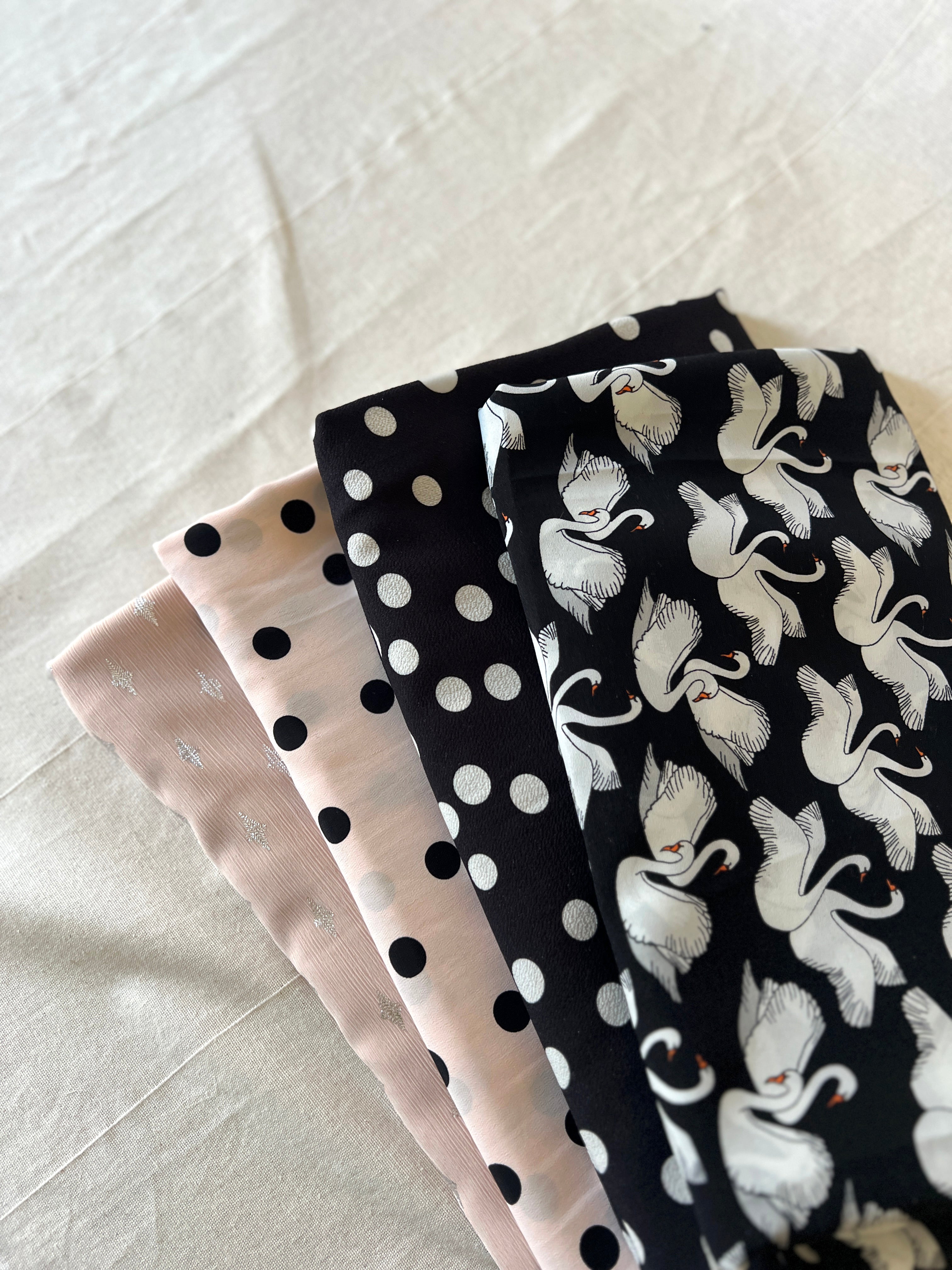 Large Dressmaking Bundle - Swans & Polka Dot Patterns - Viscose & Polyester - 8 Metres