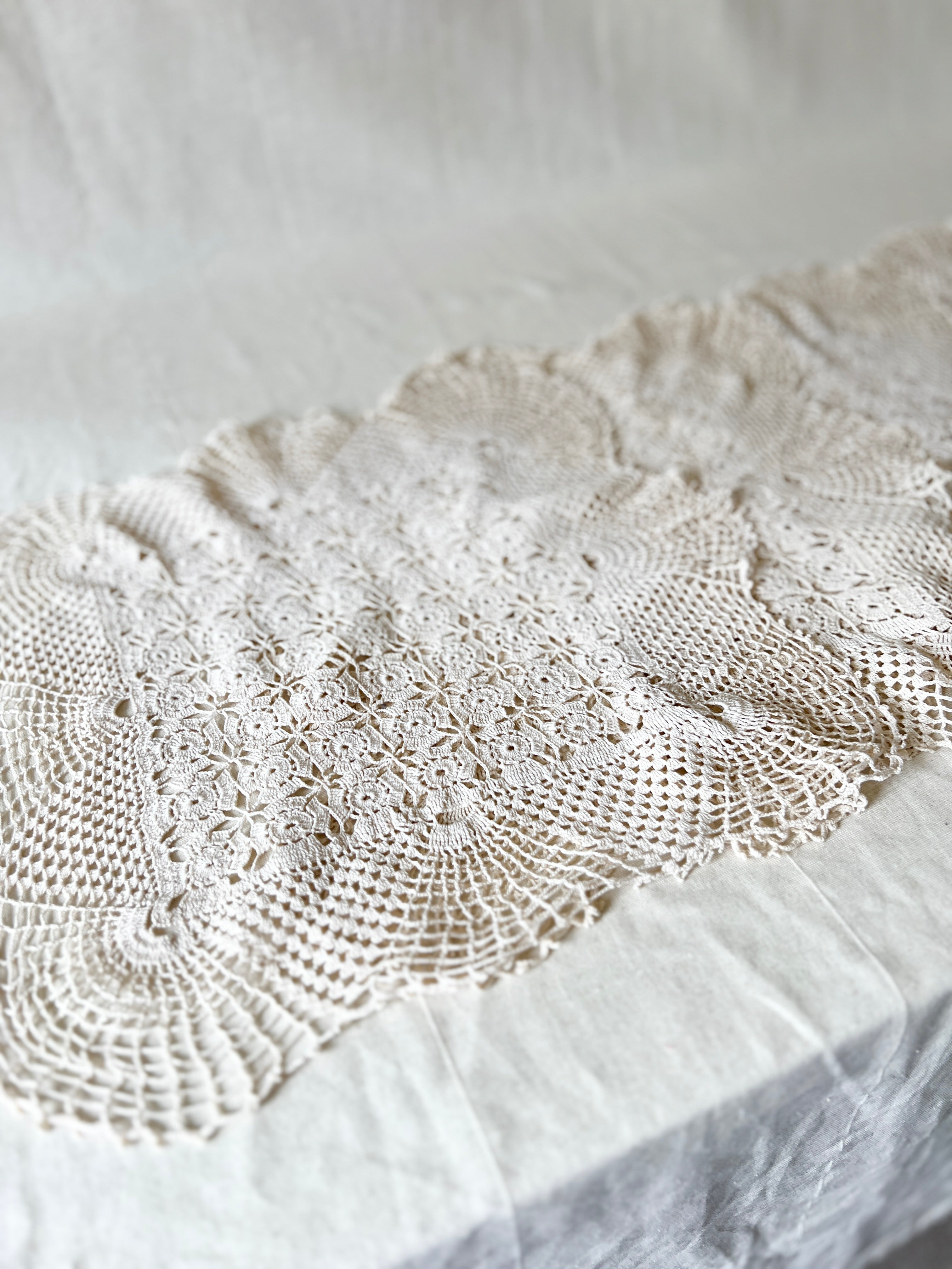 Vintage Handmade Crochet Bundle — Cotton Lace Doilies & Trims — 1970s/80s — 15 Pieces