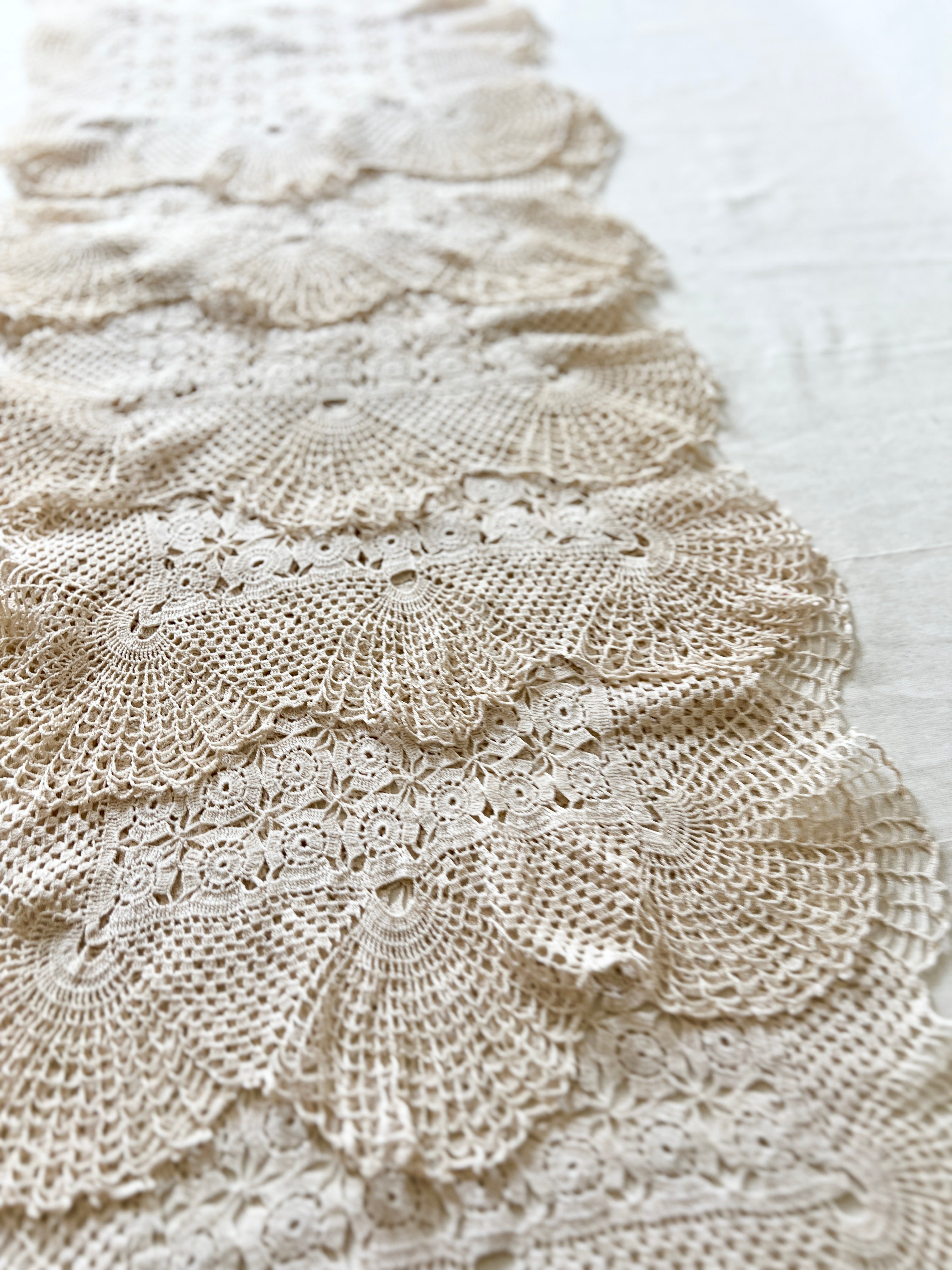 Vintage Handmade Crochet Bundle — Cotton Lace Doilies & Trims — 1970s/80s — 15 Pieces