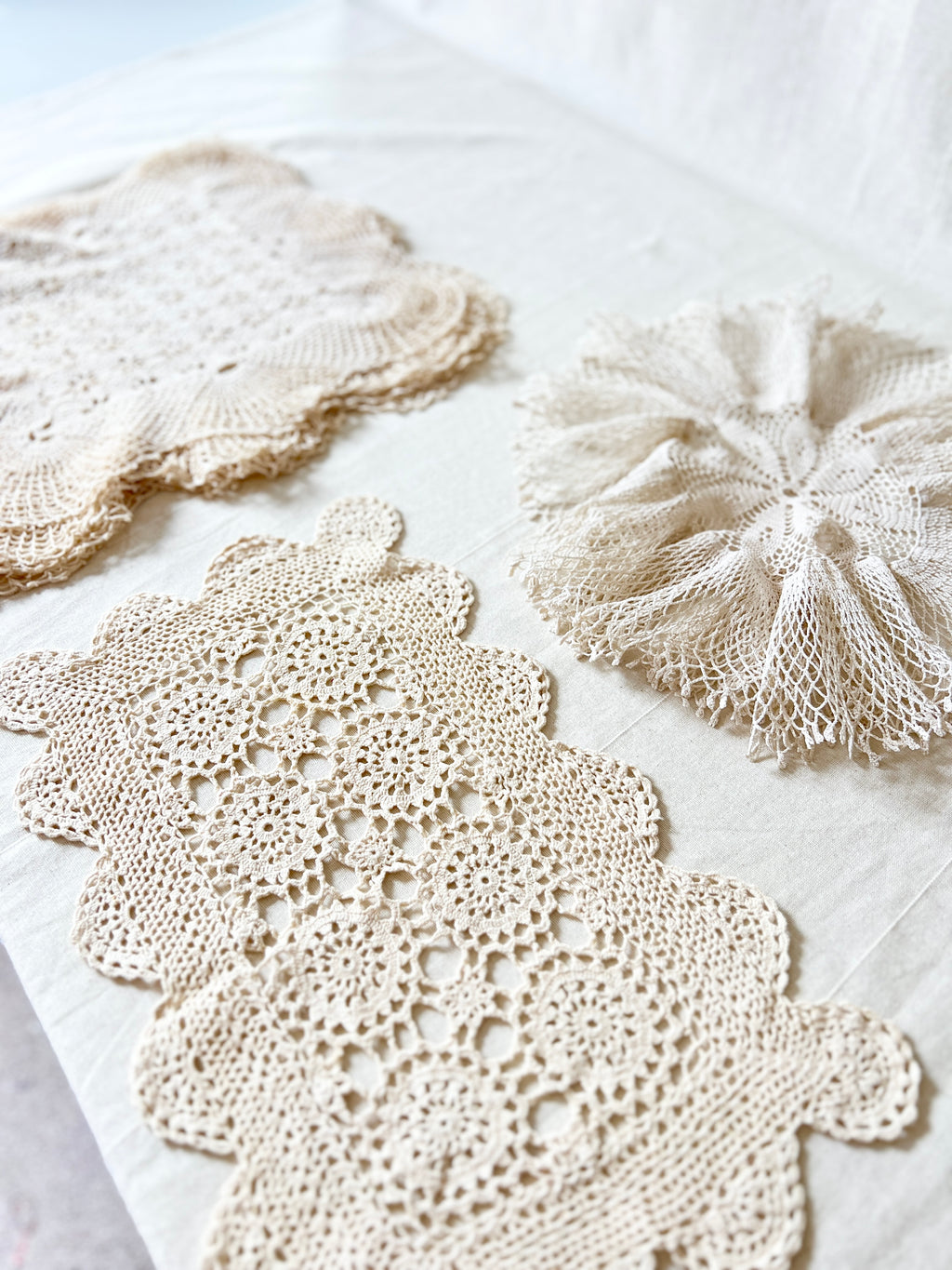 Vintage Handmade Crochet Bundle — Cotton Lace Doilies & Trims — 1970s/80s — 15 Pieces