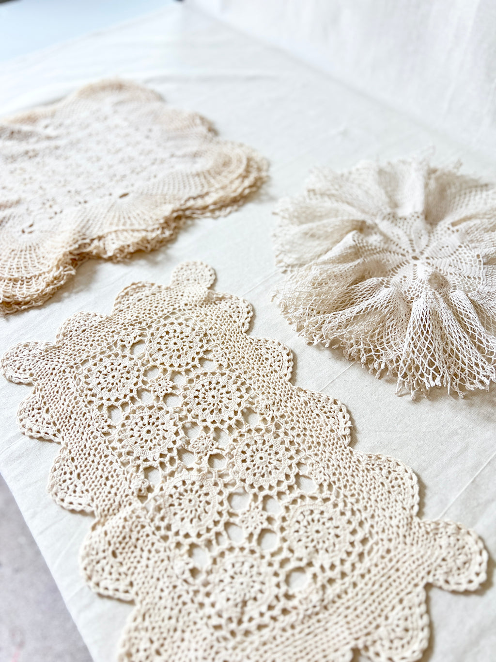 Vintage Handmade Crochet Bundle — Cotton Lace Doilies & Trims — 1970s/80s — 15 Pieces