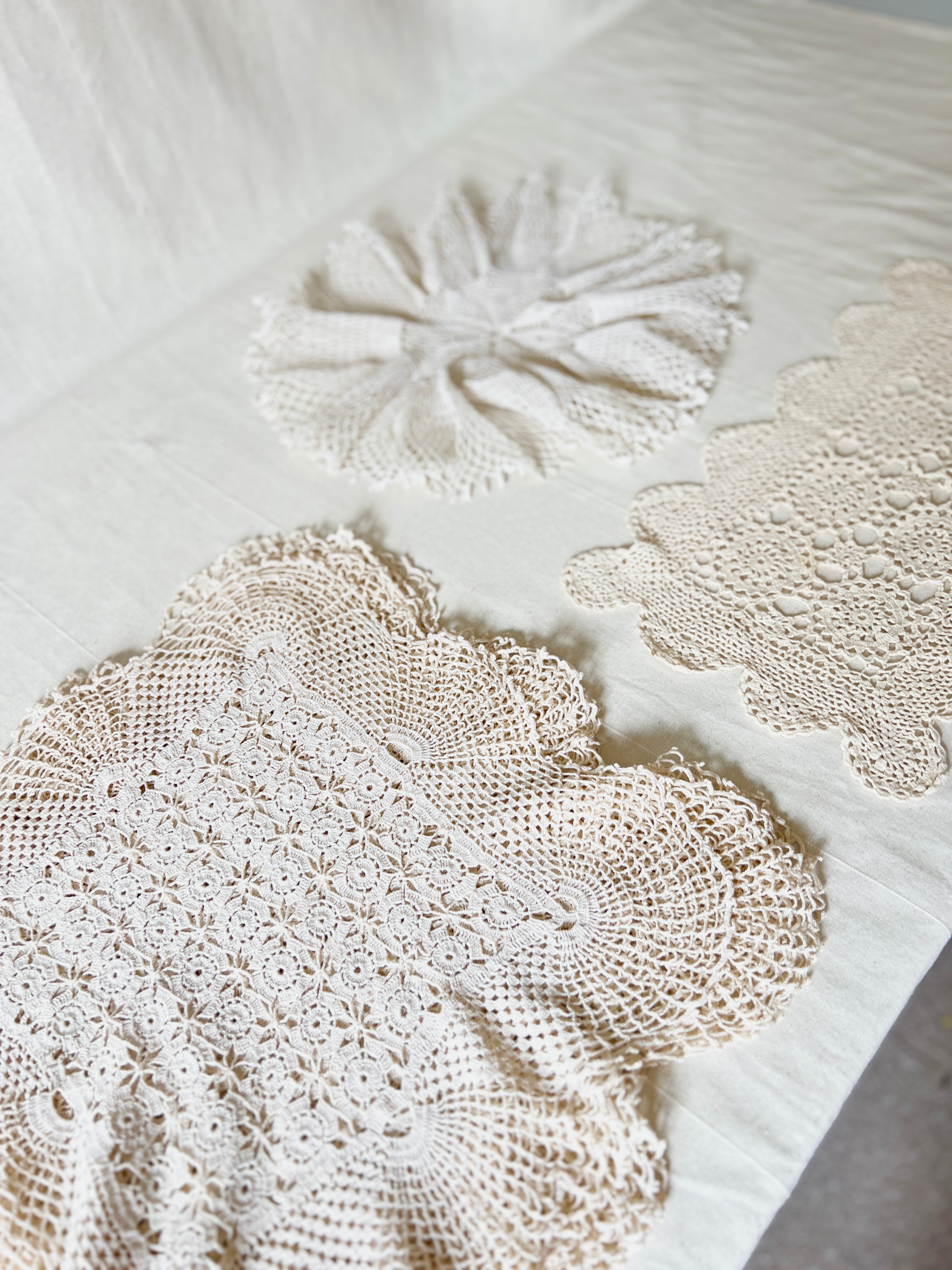 Vintage Handmade Crochet Bundle — Cotton Lace Doilies & Trims — 1970s/80s — 15 Pieces