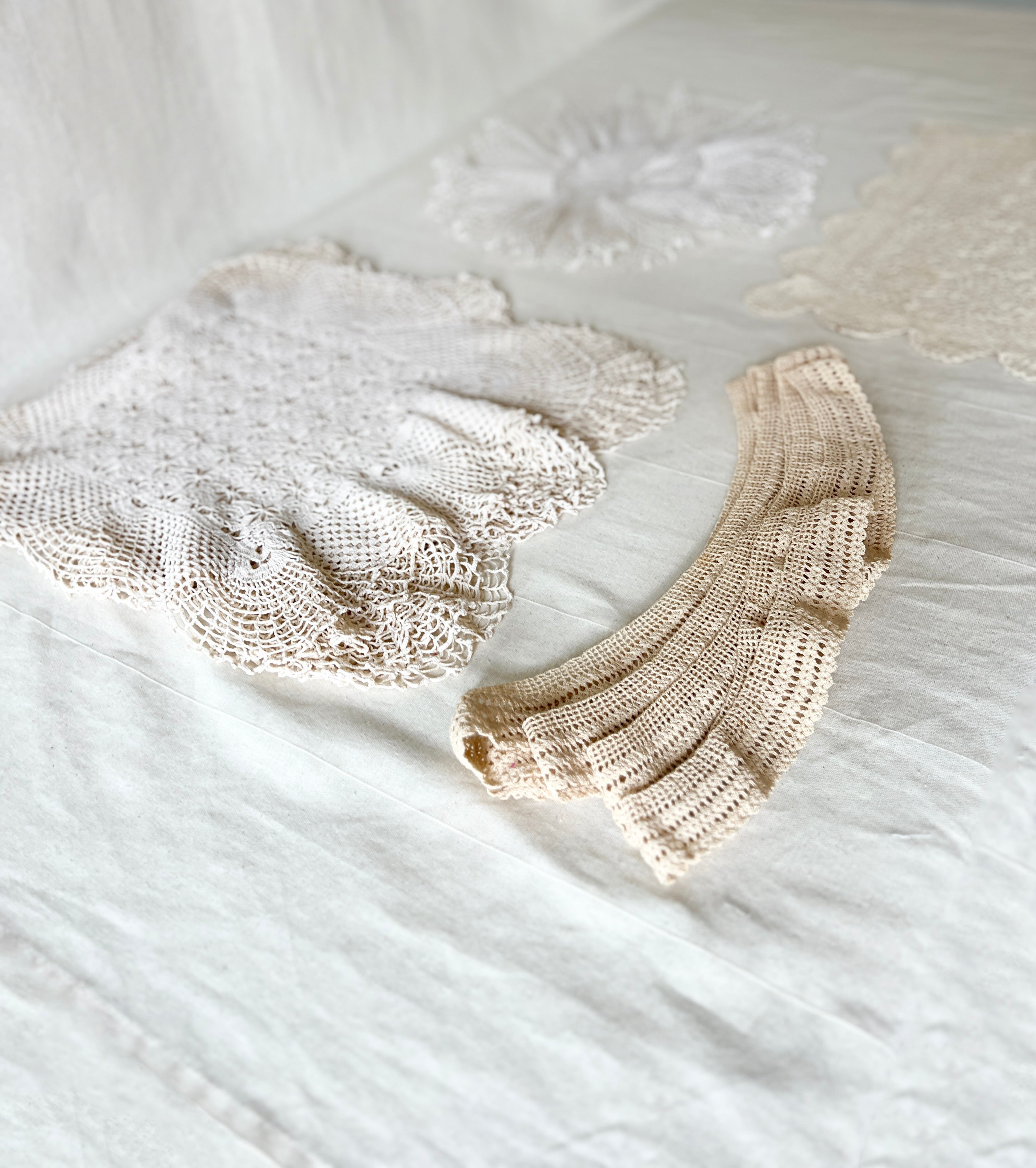 Vintage Handmade Crochet Bundle — Cotton Lace Doilies & Trims — 1970s/80s — 15 Pieces