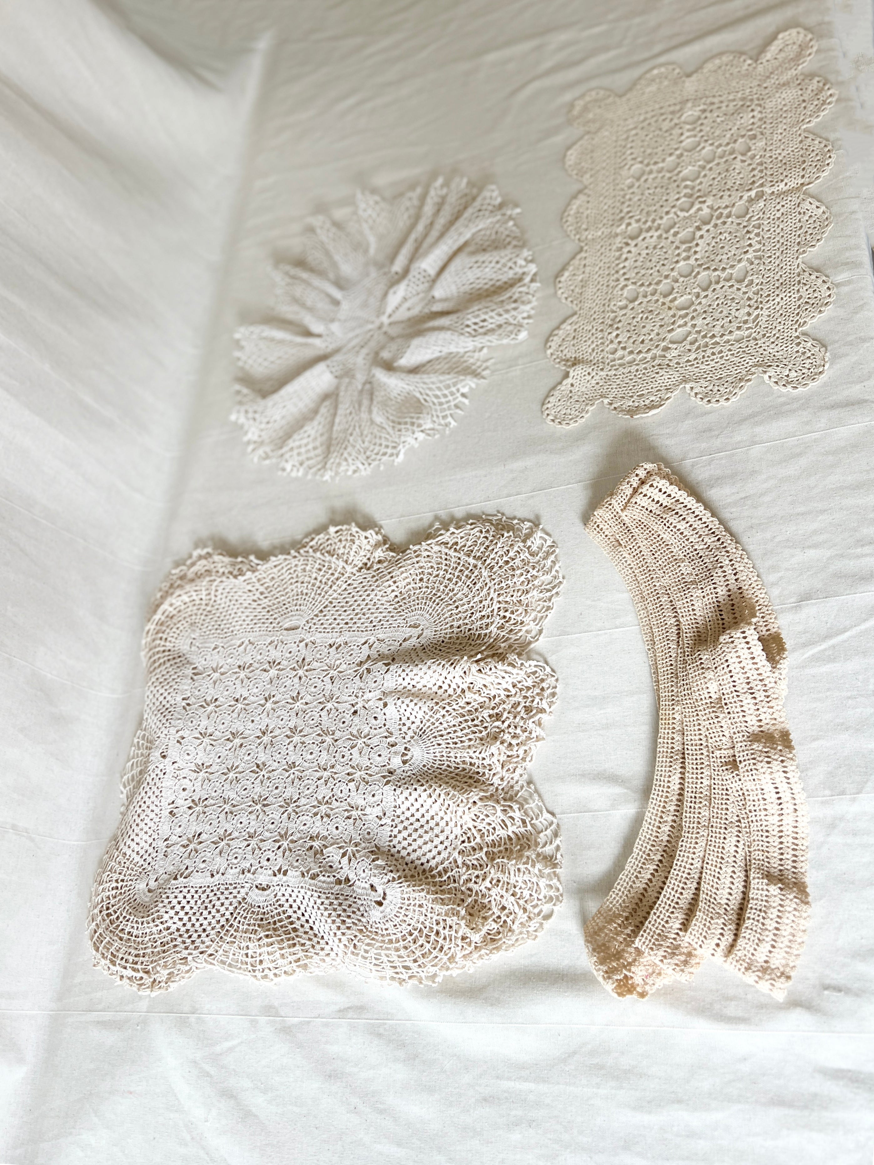 Vintage Handmade Crochet Bundle — Cotton Lace Doilies & Trims — 1970s/80s — 15 Pieces