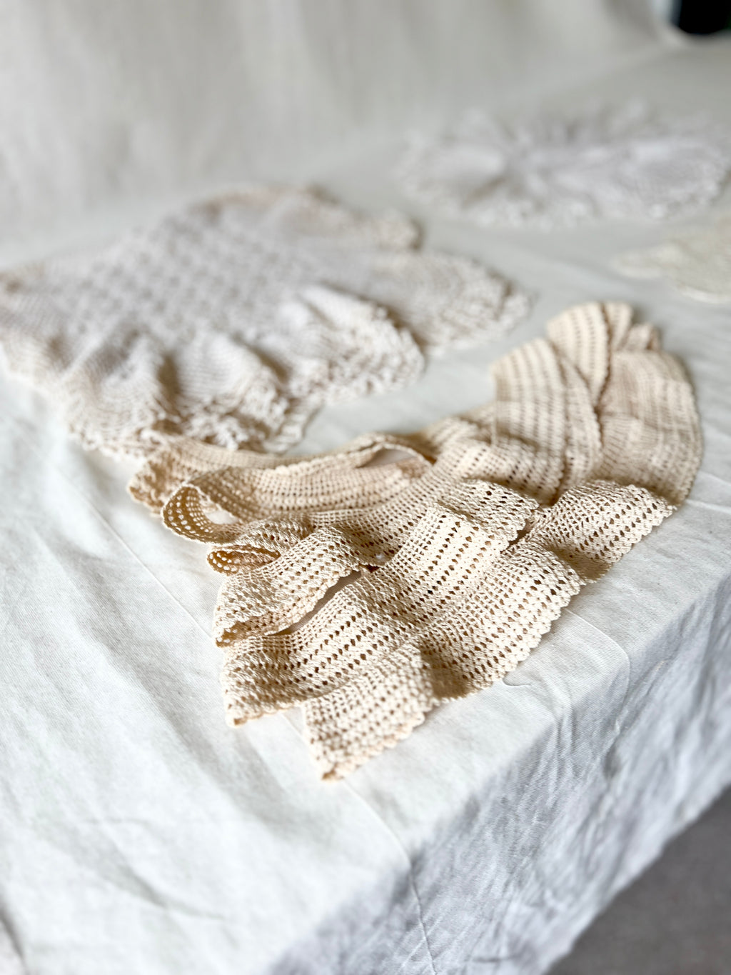 Vintage Handmade Crochet Bundle — Cotton Lace Doilies & Trims — 1970s/80s — 15 Pieces