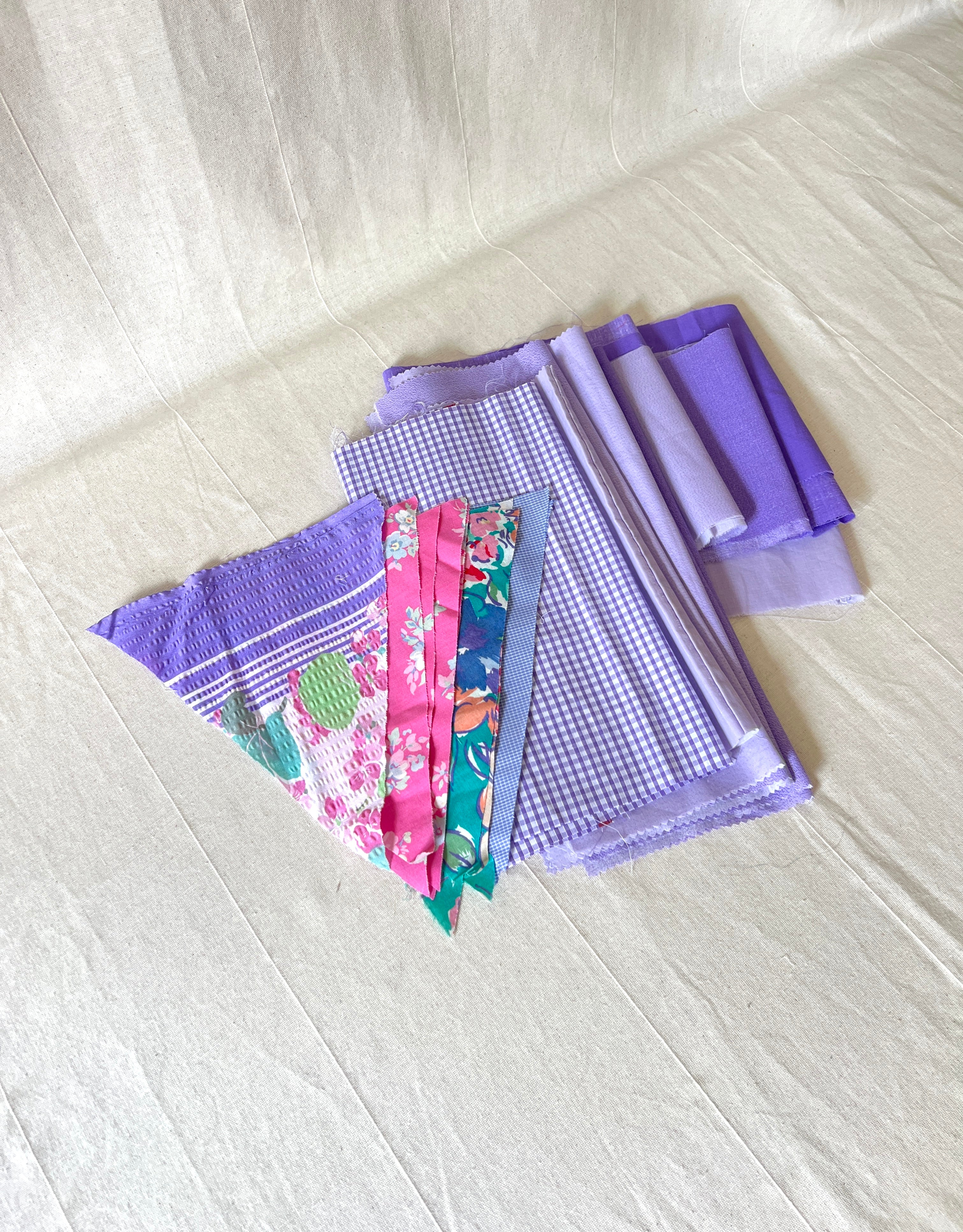 Purple Bunting Bundle — Pre-Cut Fabric Kit — Lavender, Pink Floral & Teal — Make Your Own