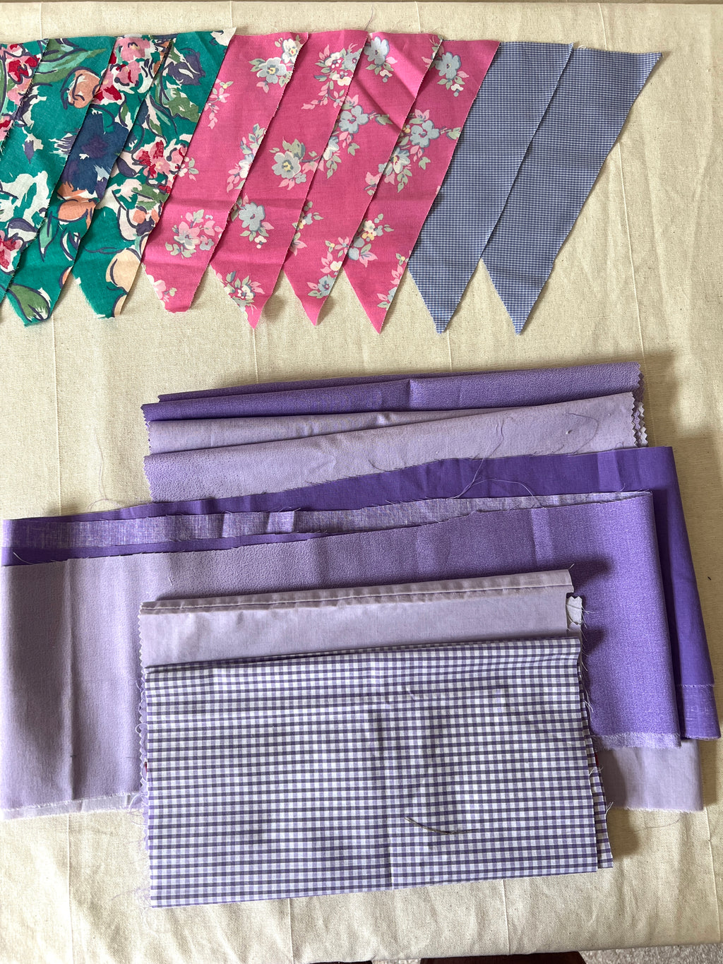 Purple Bunting Bundle — Pre-Cut Fabric Kit — Lavender, Pink Floral & Teal — Make Your Own