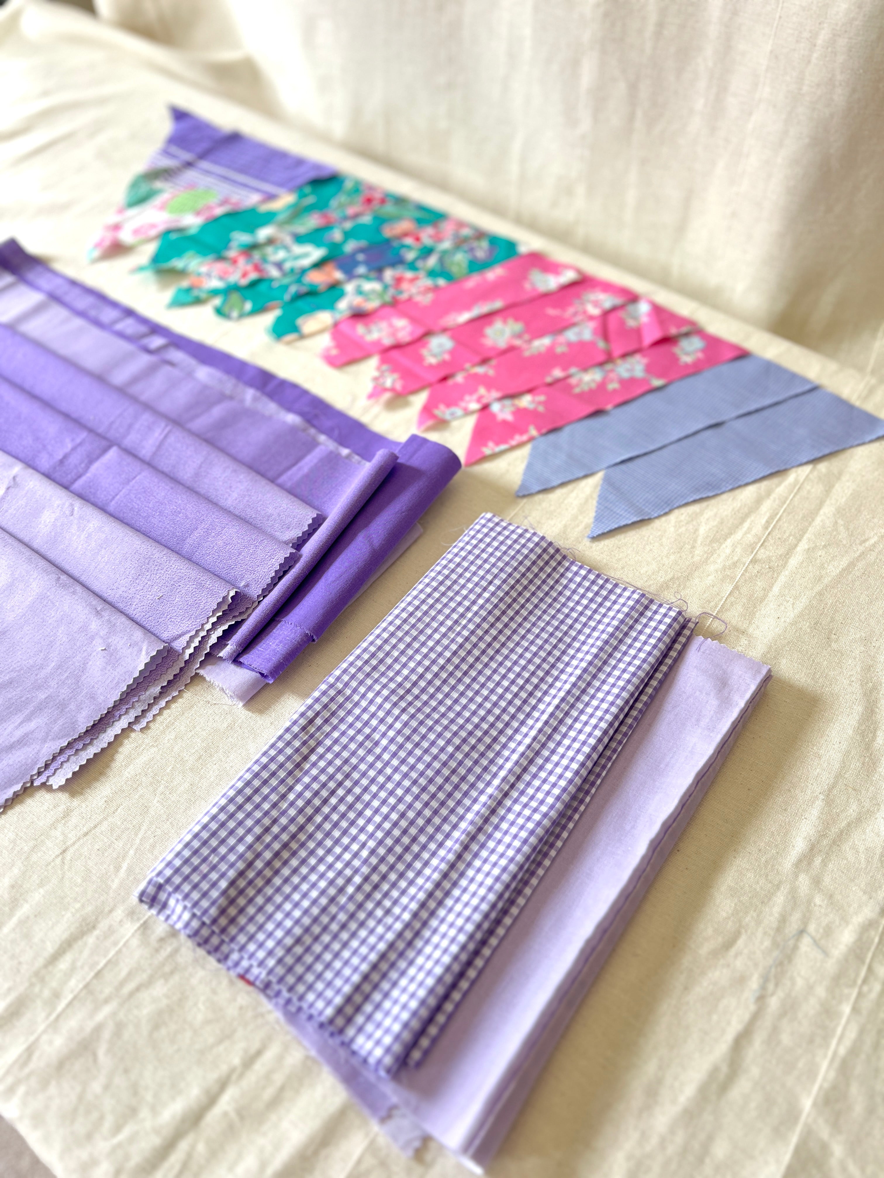 Purple Bunting Bundle — Pre-Cut Fabric Kit — Lavender, Pink Floral & Teal — Make Your Own