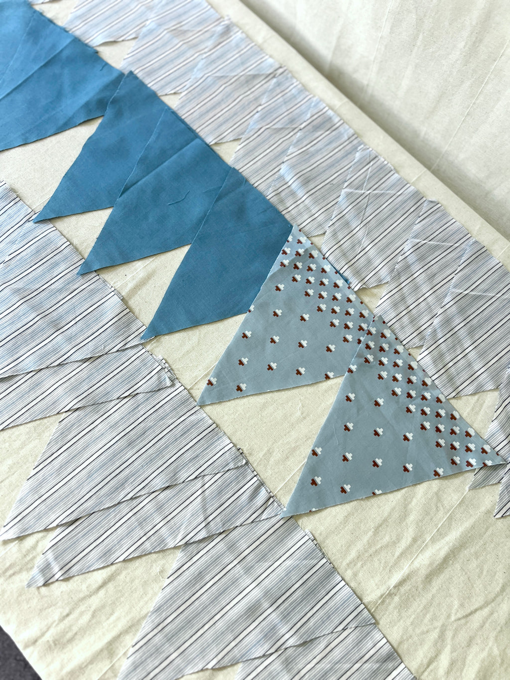 Blue Bunting Bundle — 38 Pre-Cut Cotton Triangles — Stripe, Print & Plain — Make Your Own