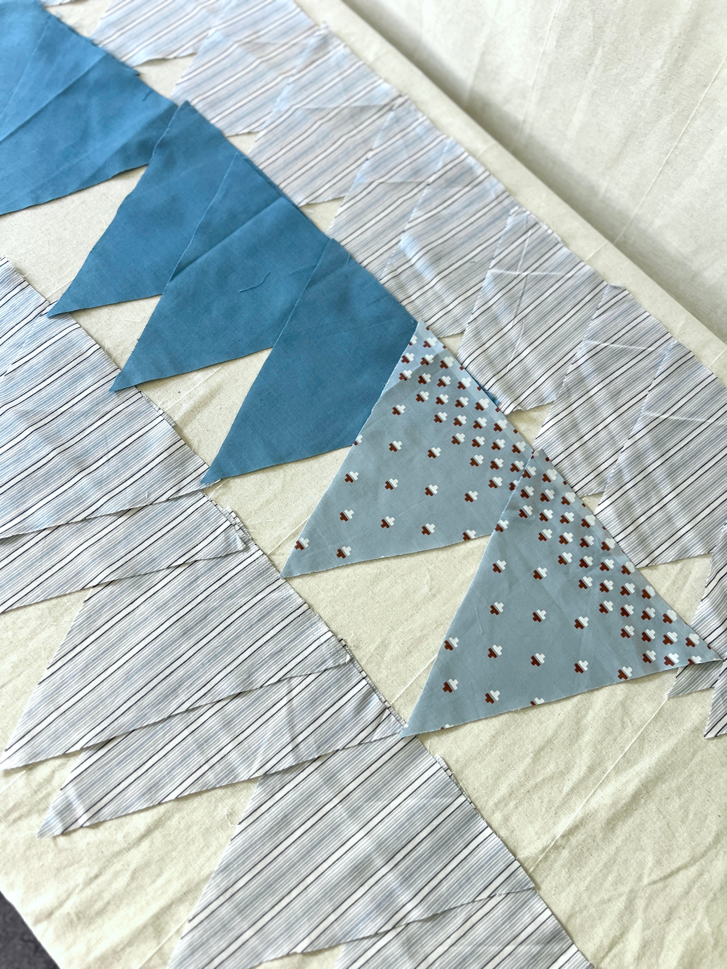 Blue Bunting Bundle — 38 Pre-Cut Cotton Triangles — Stripe, Print & Plain — Make Your Own