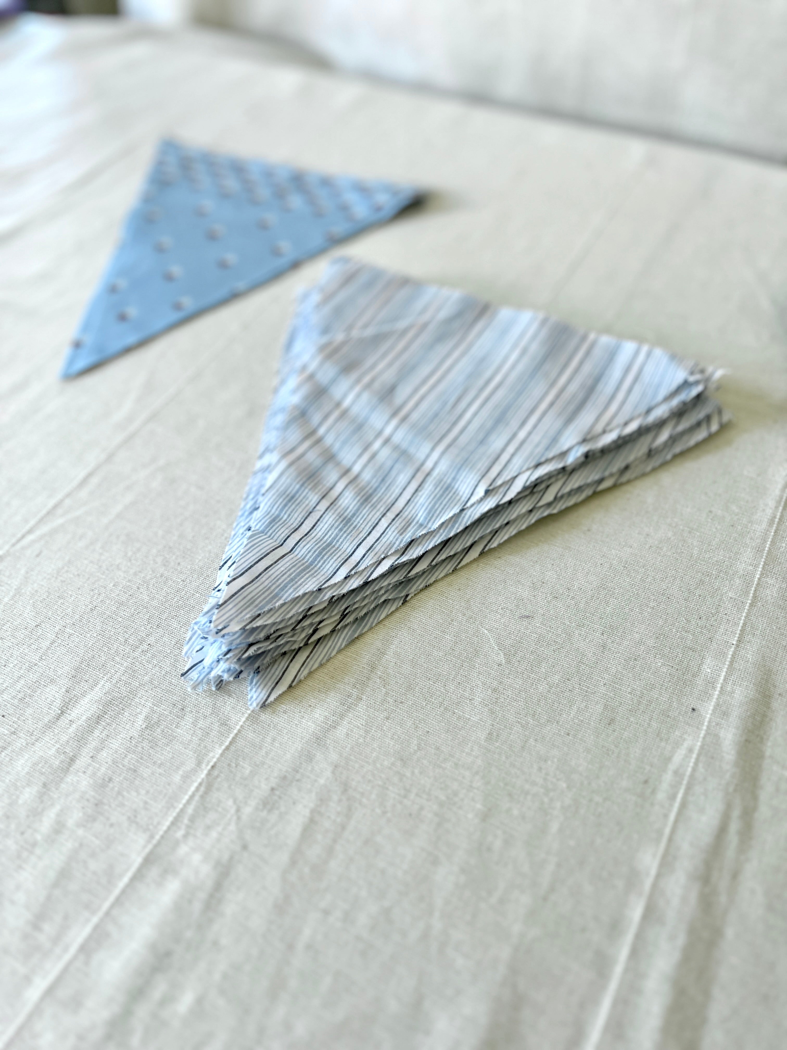 Blue Bunting Bundle — 38 Pre-Cut Cotton Triangles — Stripe, Print & Plain — Make Your Own