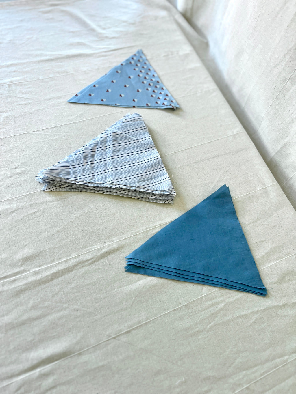 Blue Bunting Bundle — 38 Pre-Cut Cotton Triangles — Stripe, Print & Plain — Make Your Own
