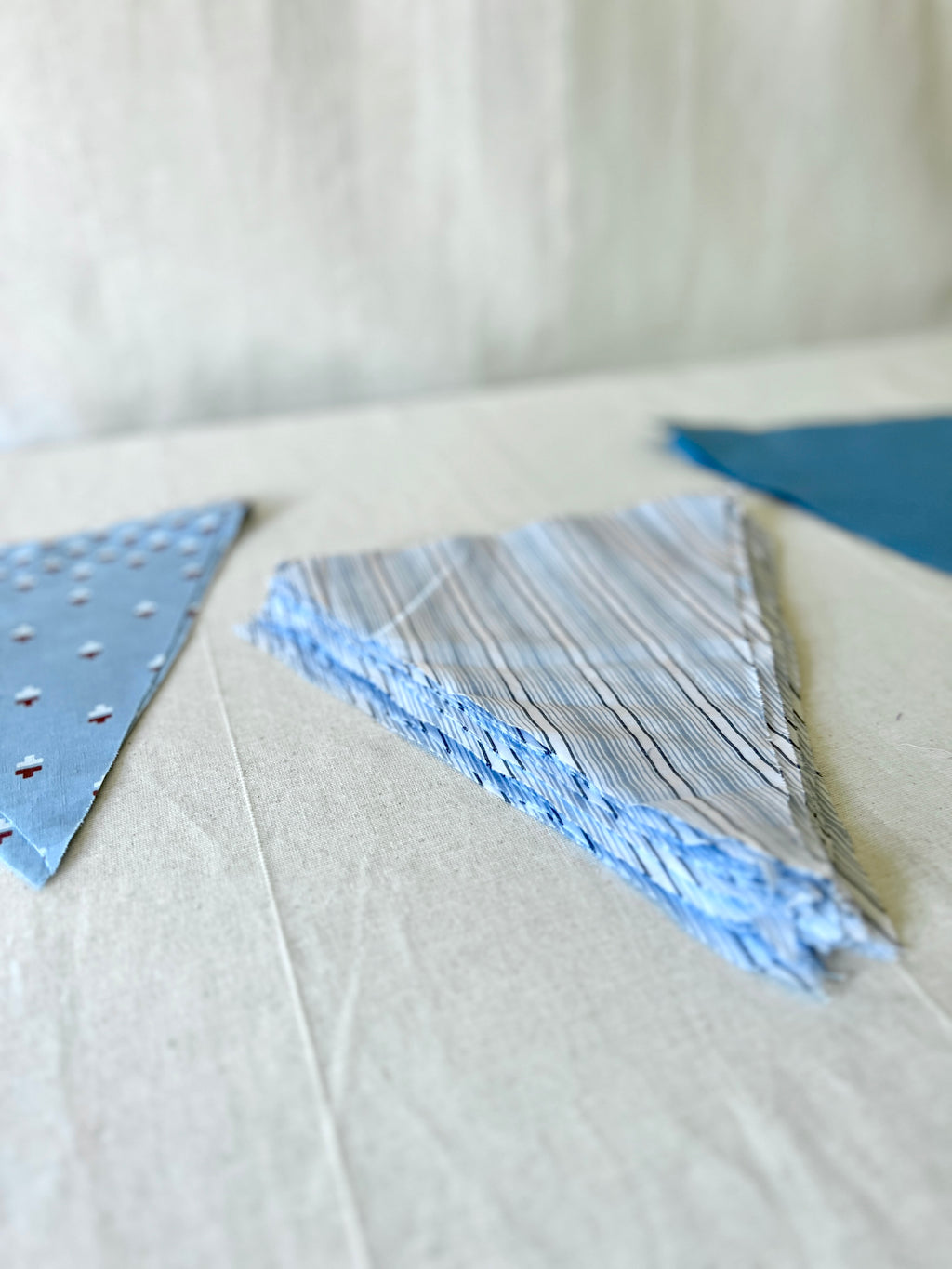 Blue Bunting Bundle — 38 Pre-Cut Cotton Triangles — Stripe, Print & Plain — Make Your Own