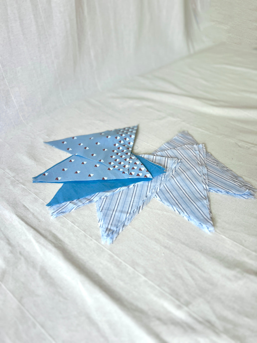 Blue Bunting Bundle — 38 Pre-Cut Cotton Triangles — Stripe, Print & Plain — Make Your Own