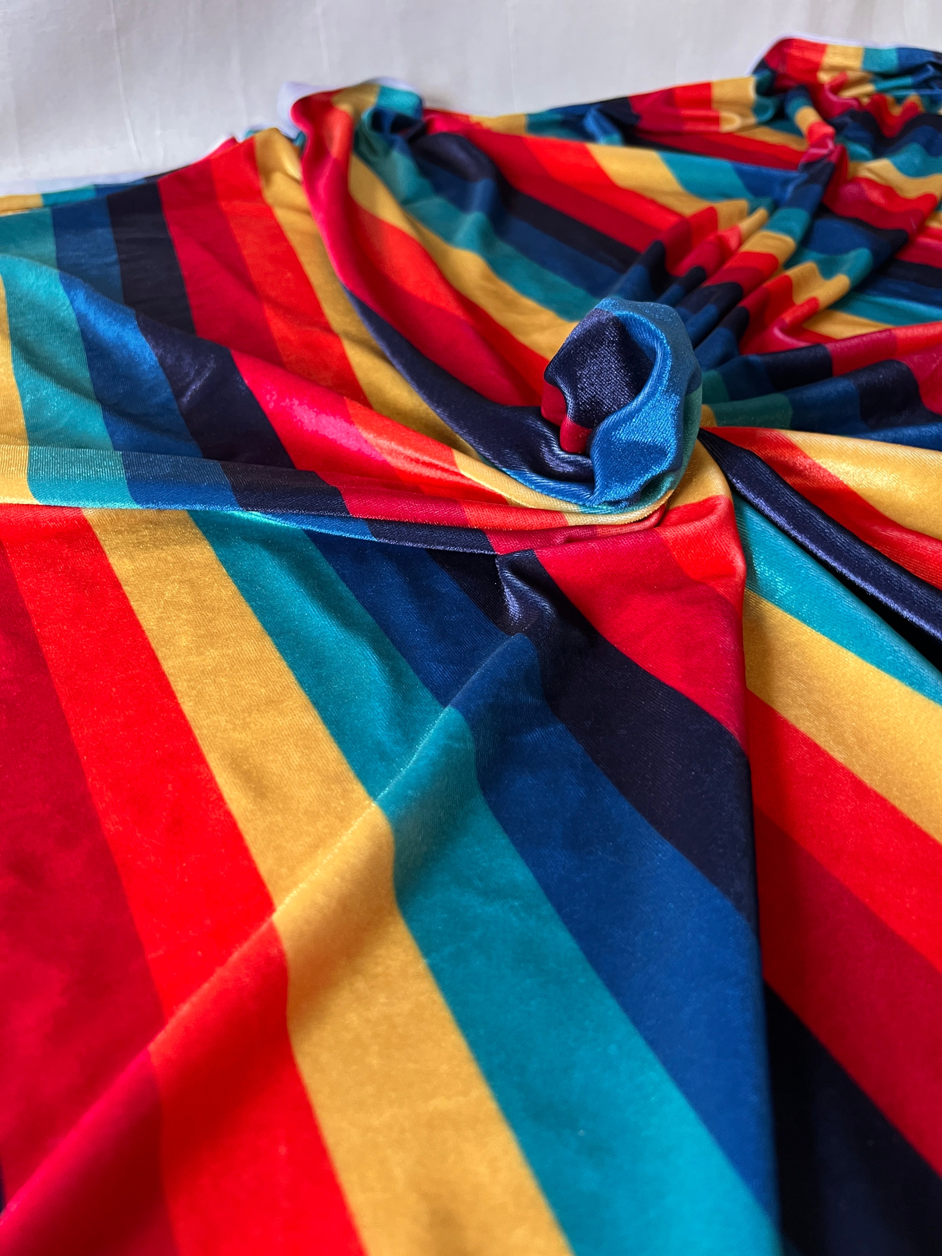 Rainbow Stripe Velvet — Dressmaking Fabric — Polyester Stretch 150x150cm